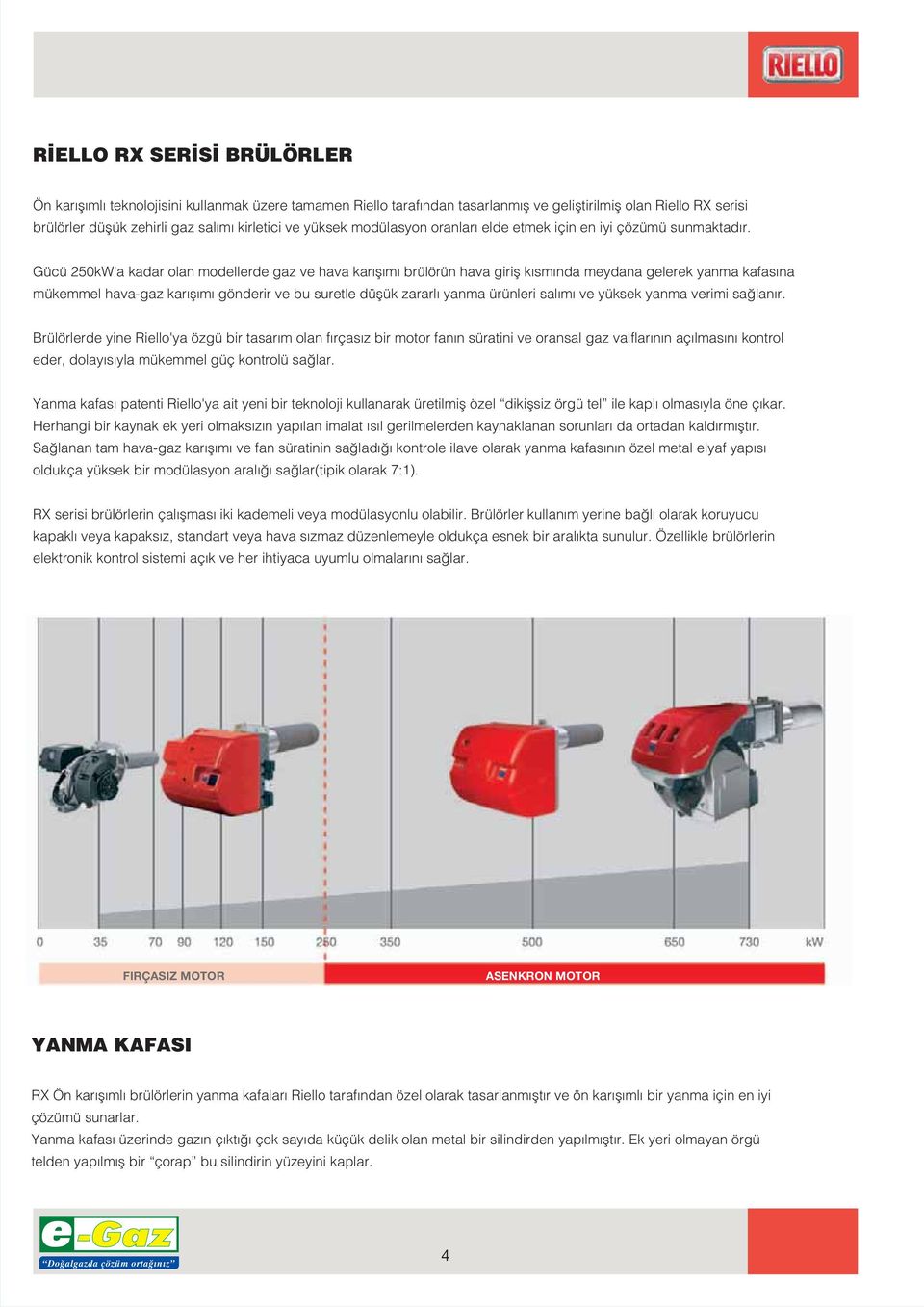 Gücü 250kW'a kadar olan modellerde gaz ve hava kar fl m brülörün hava girifl k sm nda meydana gelerek yanma kafas na mükemmel hava-gaz kar fl m gönderir ve bu suretle düflük zararl yanma ürünleri sal