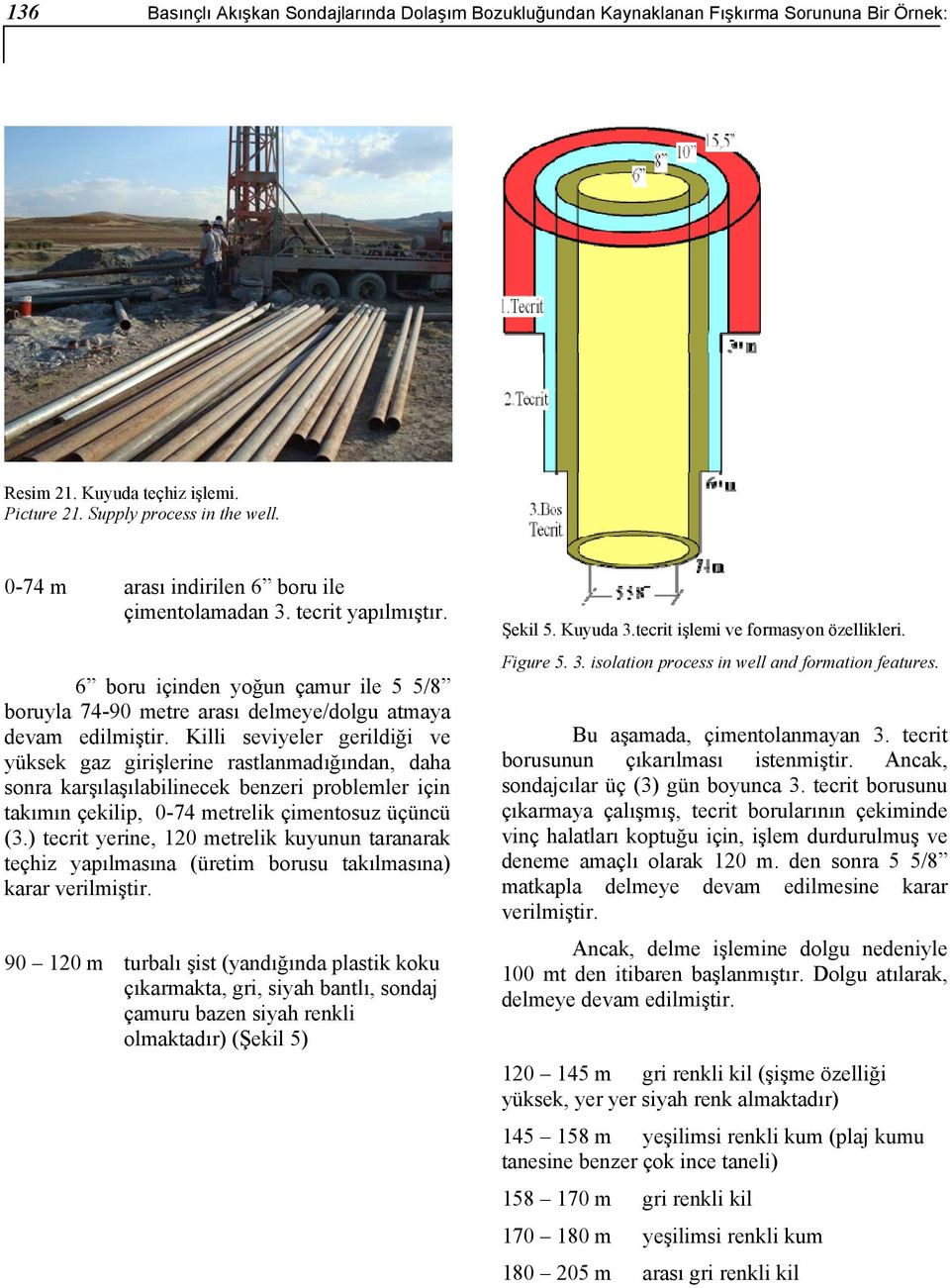 Killi seviyeler gerildiği ve yüksek gaz girişlerine rastlanmadığından, daha sonra karşılaşılabilinecek benzeri problemler için takımın çekilip, 0-74 metrelik çimentosuz üçüncü (3.