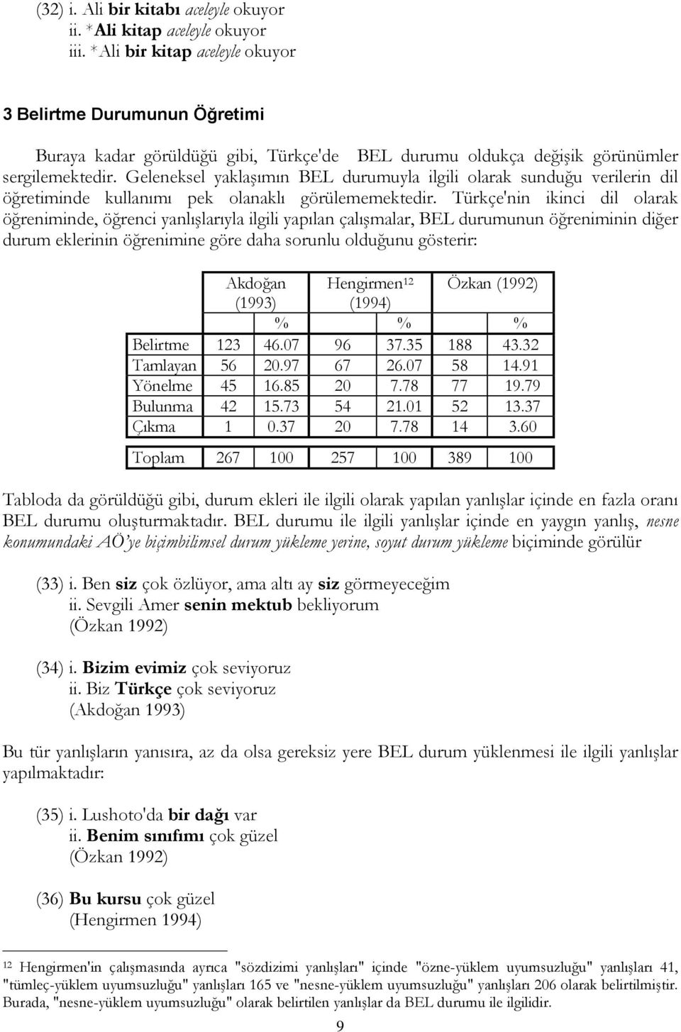 Geleneksel yaklaşımın BEL durumuyla ilgili olarak sunduğu verilerin dil öğretiminde kullanımı pek olanaklı görülememektedir.