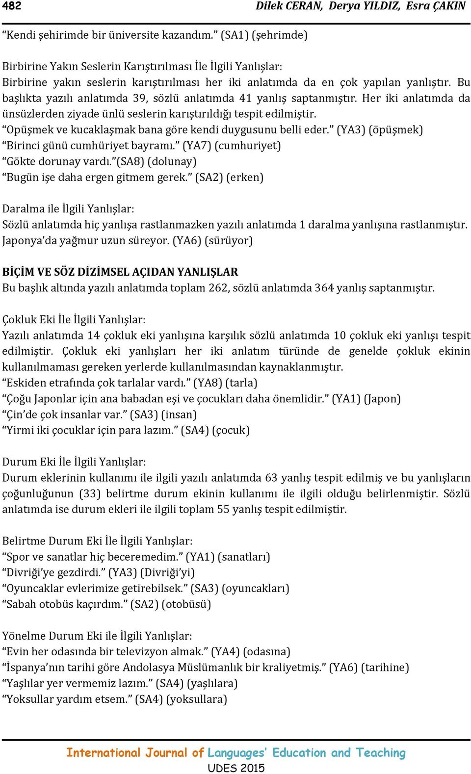 Bu başlıkta yazılı anlatımda 39, sözlü anlatımda 41 yanlış saptanmıştır. Her iki anlatımda da ünsüzlerden ziyade ünlü seslerin karıştırıldığı tespit edilmiştir.