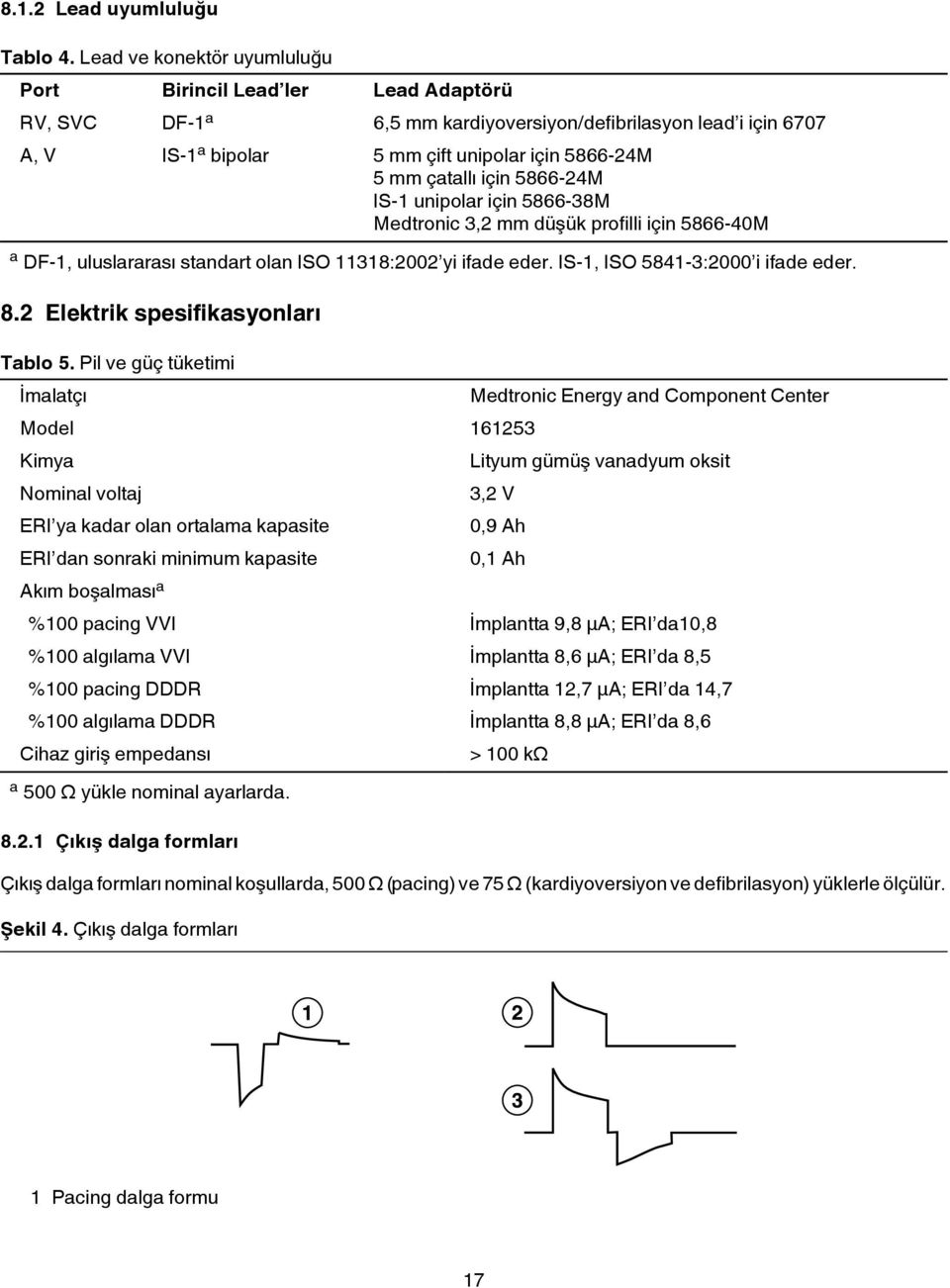 için 5866-24M IS-1 unipolar için 5866-38M Medtronic 3,2 mm düşük profilli için 5866-40M a DF-1, uluslararası standart olan ISO 11318:2002 yi ifade eder. IS-1, ISO 5841-3:2000 i ifade eder. 8.