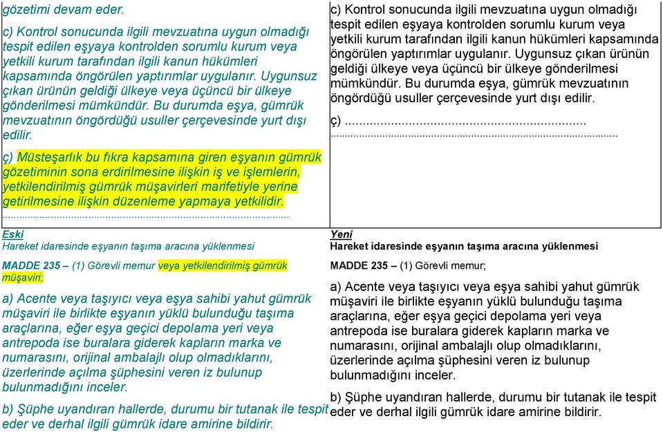 Uygunsuz çıkan ürünün geldiği ülkeye veya üçüncü bir ülkeye gönderilmesi mümkündür. Bu durumda eşya, gümrük mevzuatının öngördüğü usuller çerçevesinde yurt dışı edilir.