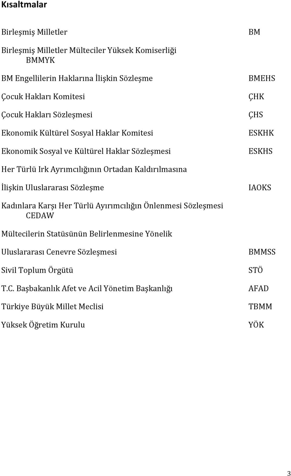 Kaldırılmasına İlişkin Uluslararası Sözleşme IAOKS Kadınlara Karşı Her Türlü Ayırımcılığın Önlenmesi Sözleşmesi CEDAW Mültecilerin Statüsünün Belirlenmesine Yönelik