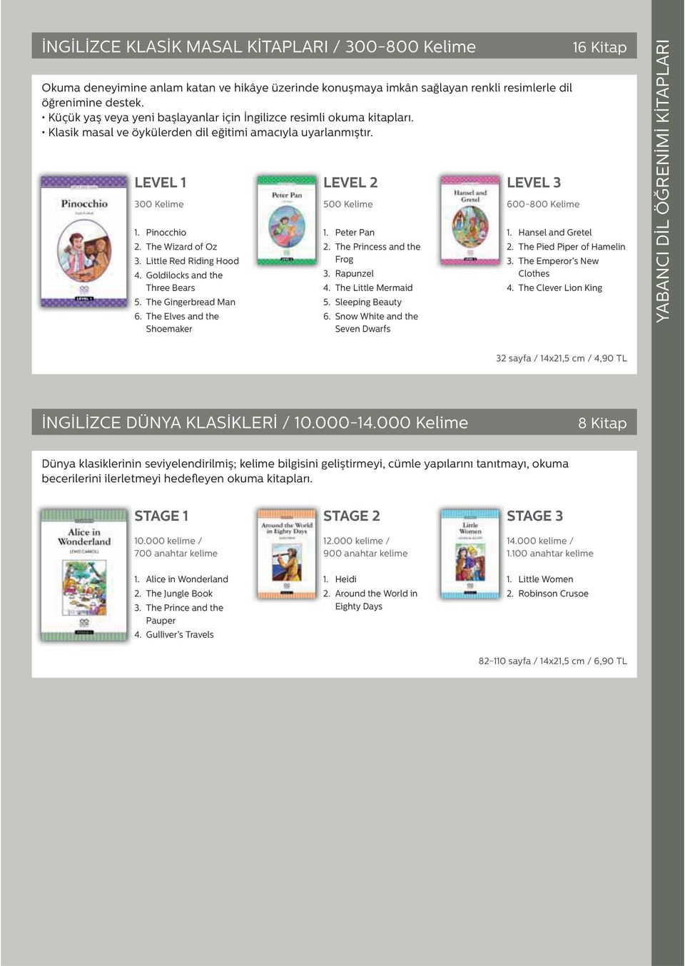 Little Red Riding Hood 4. Goldilocks and the Three Bears. The Gingerbread Man 6. The Elves and the Shoemaker LEVEL 2 00 Kelime 1. Peter Pan 2. The Princess and the Frog 3. Rapunzel 4.