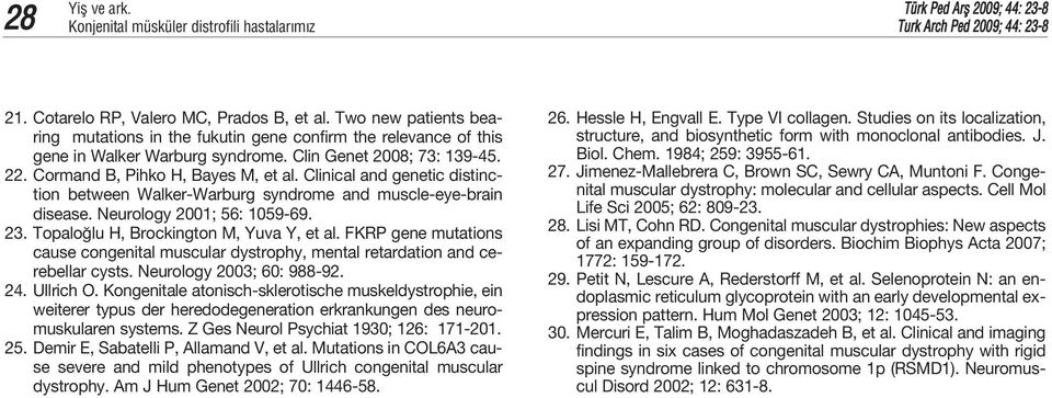 Clinical and genetic distinction between Walker-Warburg syndrome and muscle-eye-brain disease. Neurology 2001; 56: 1059-69. 23. Topalo lu H, Brockington M, Yuva Y, et al.