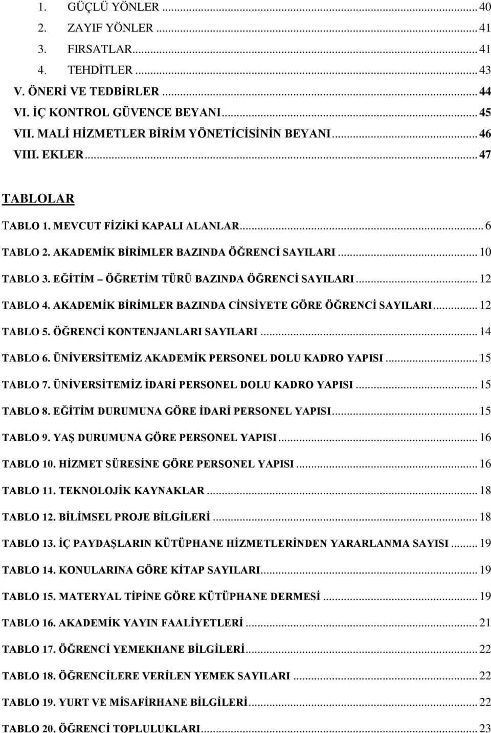 AKADEMİK BİRİMLER BAZINDA CİNSİYETE GÖRE ÖĞRENCİ SAYILARI... 12 TABLO 5. ÖĞRENCİ KONTENJANLARI SAYILARI... 14 TABLO 6. ÜNİVERSİTEMİZ AKADEMİK PERSONEL DOLU KADRO YAPISI... 15 TABLO 7.