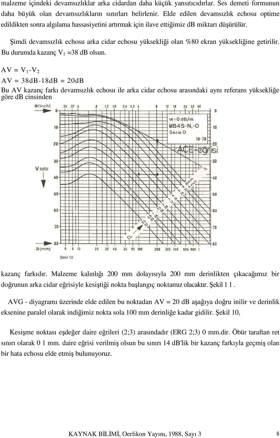 Şimdi devamsızlık echosu arka cidar echosu yüksekliği olan %80 ekran yüksekliğine getirilir. Bu durumda kazanç V 1 =38 db olsun.