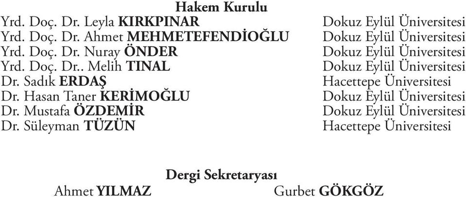 Sadık ERDAŞ Dr. Hasan Taner KERİMOĞLU Dr. Mustafa ÖZDEMİR Dr.