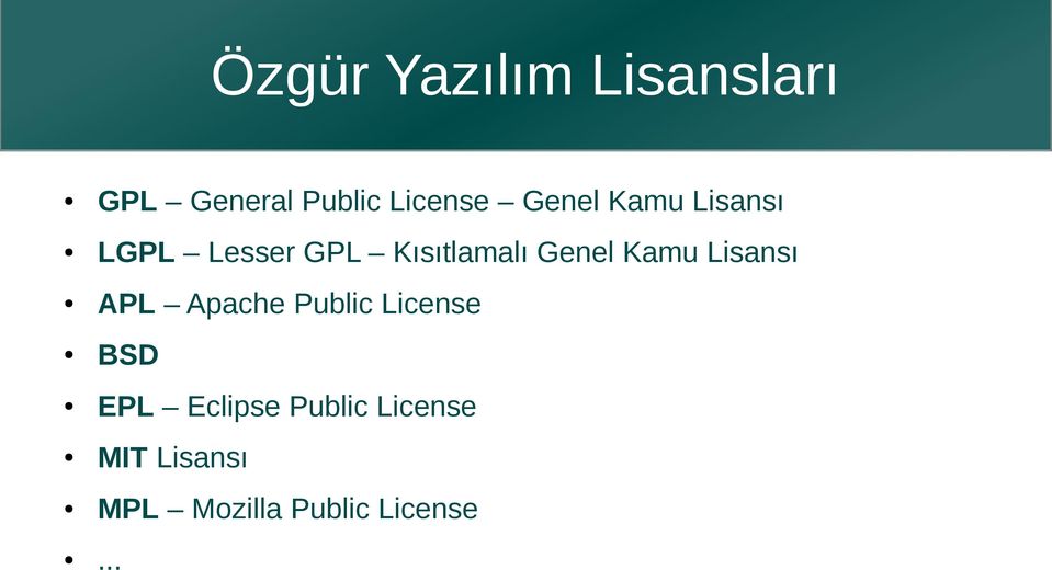 Kamu Lisansı APL Apache Public License BSD EPL