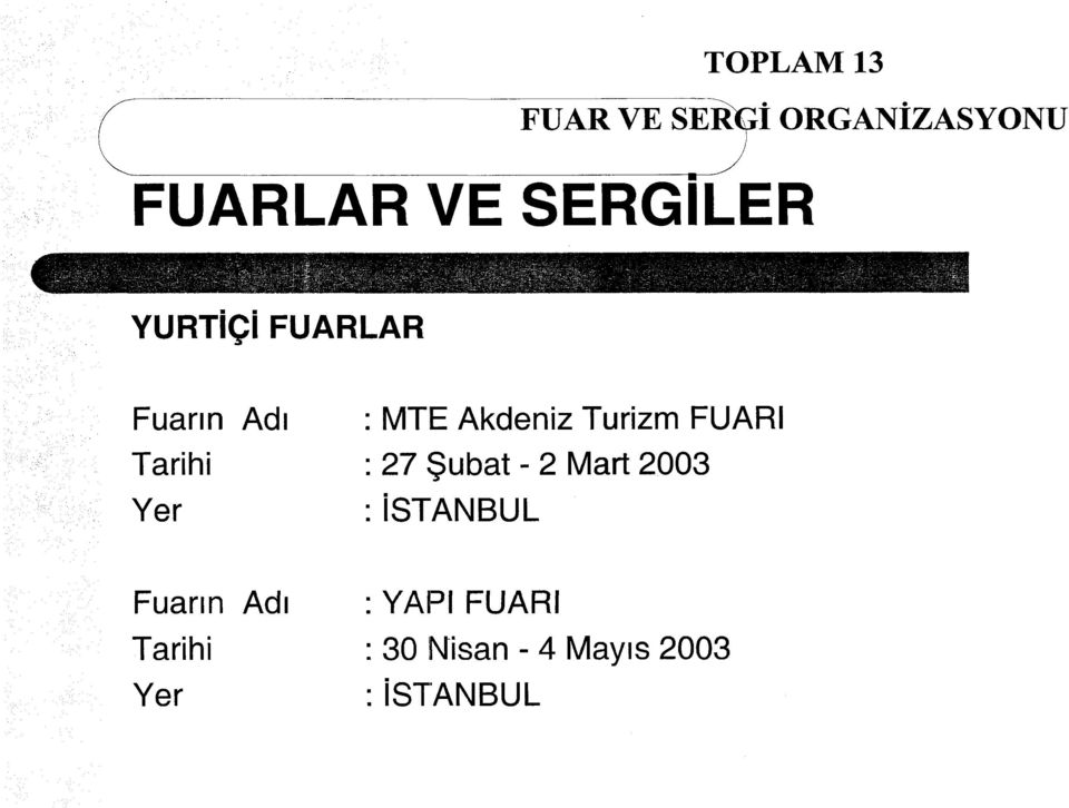Akdeniz Turizm FUARI : 27 Şubat - 2 Mart 2003 : istanbul