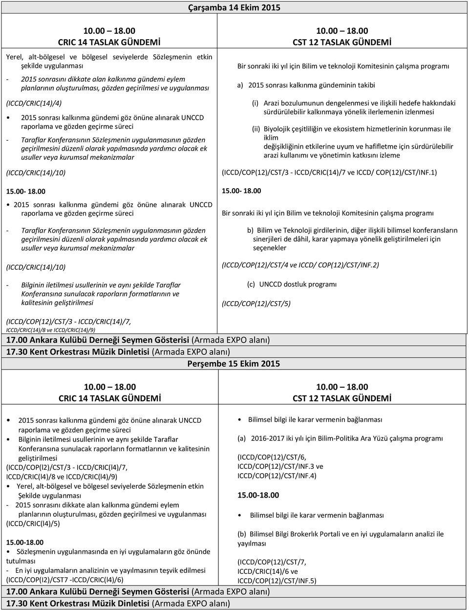 uygulanmasının gözden geçirilmesini düzenli olarak yapılmasında yardımcı olacak ek usuller veya kurumsal mekanizmalar (ICCD/CRIC(14)/10) 15.00-18.