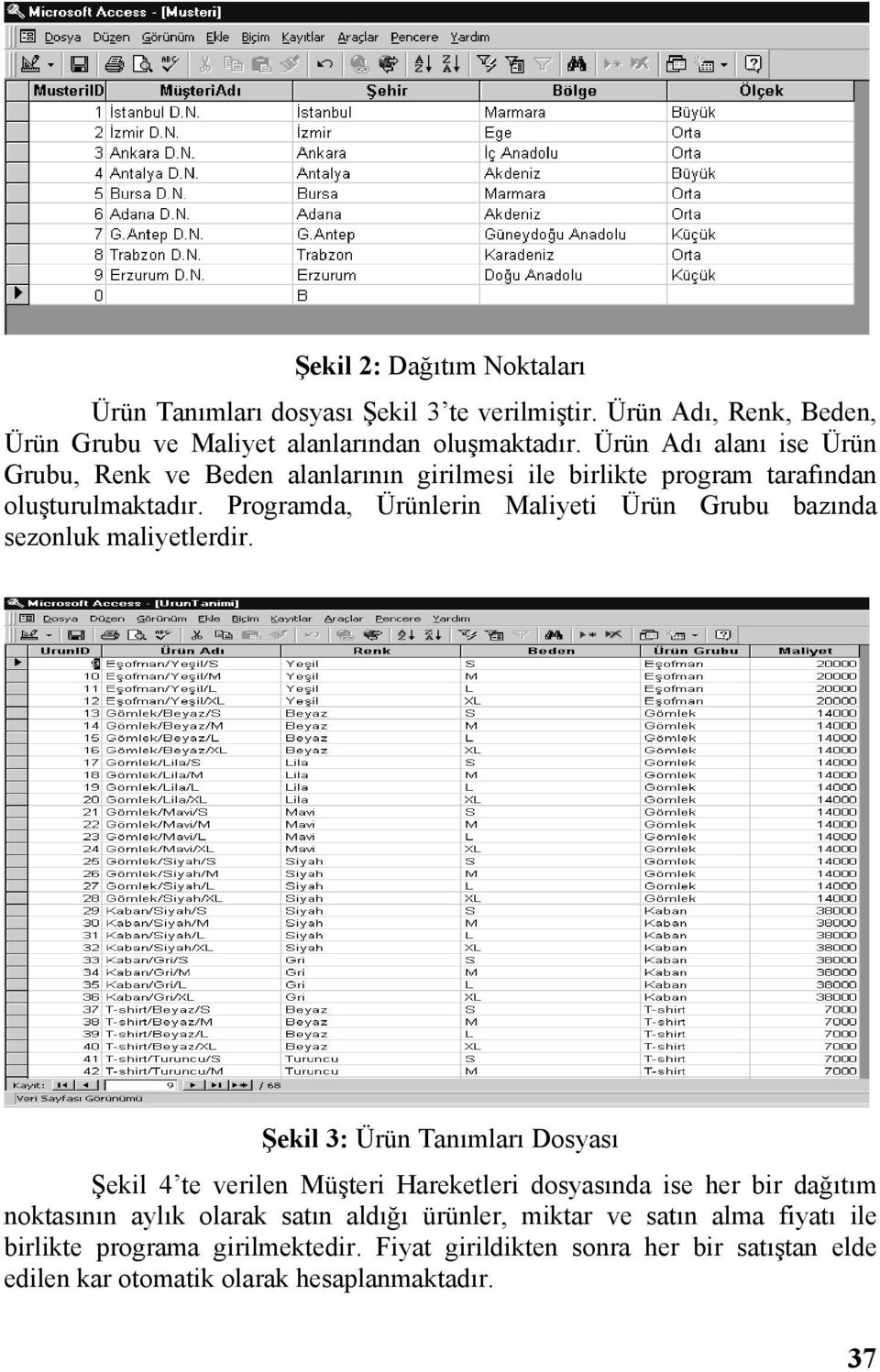 Programda, Ürünlerin Maliyeti Ürün Grubu bazında sezonluk maliyetlerdir.