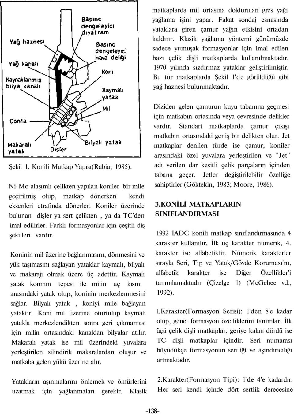 Bu tür matkaplarda Şekil l'de görüldüğü gibi yağ haznesi bulunmaktadır. Şekil 1. Konili Matkap Yapısı(Rabia, 1985).