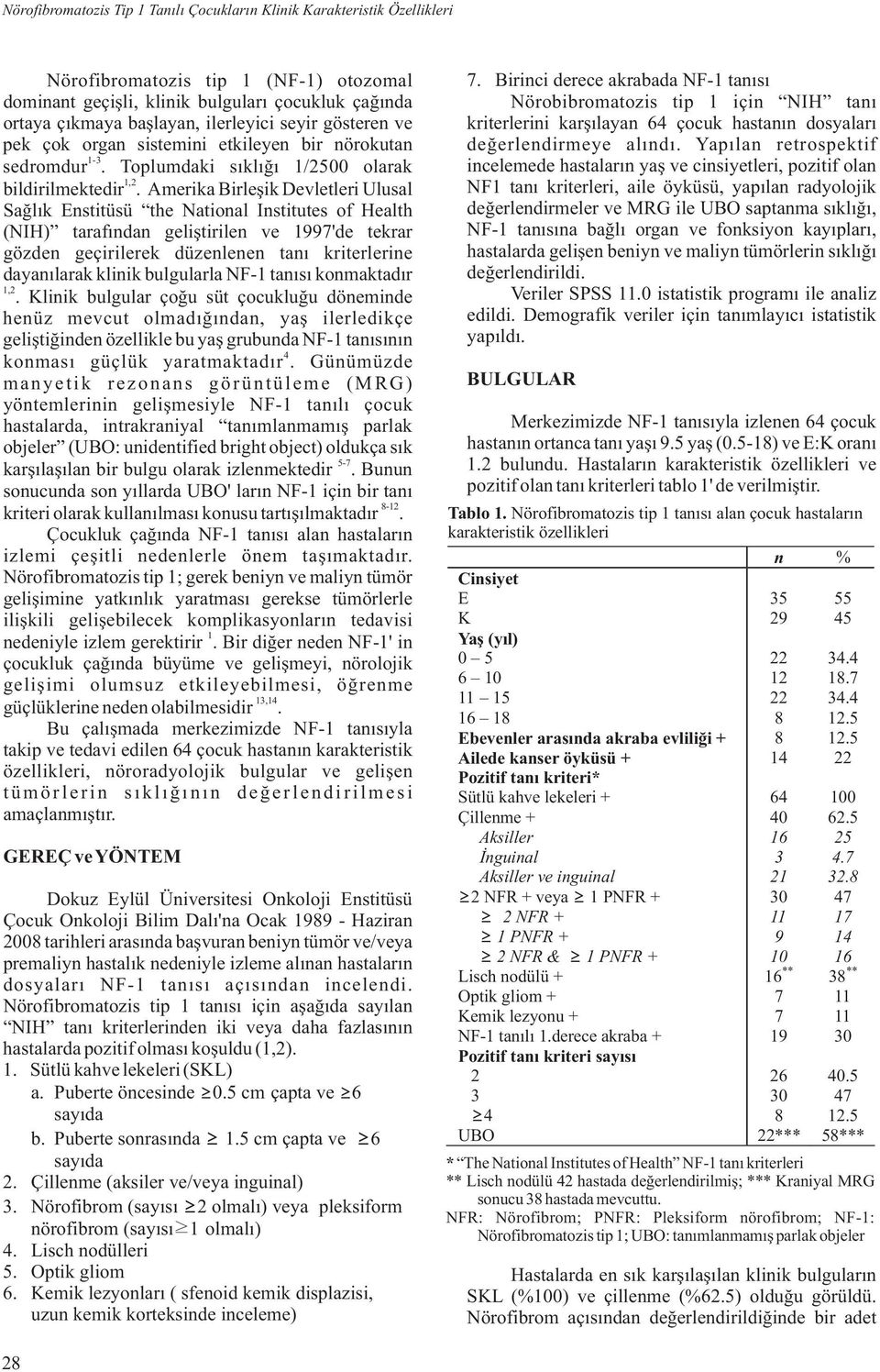 Amerika Birleşik Devletleri Ulusal Sağlık Enstitüsü the National Institutes of Health (NIH) tarafından geliştirilen ve 99'de tekrar gözden geçirilerek düzenlenen tanı kriterlerine dayanılarak klinik