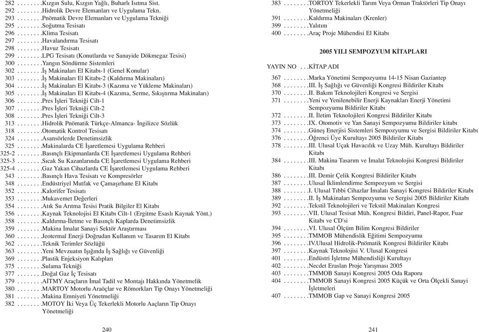 ....... fl Makinalar El Kitab -1 (Genel Konular) 303........ fl Makinalar El Kitab -2 (Kald rma Makinalar ) 304........ fl Makinalar El Kitab -3 (Kaz ma ve Yükleme Makinalar ) 305.