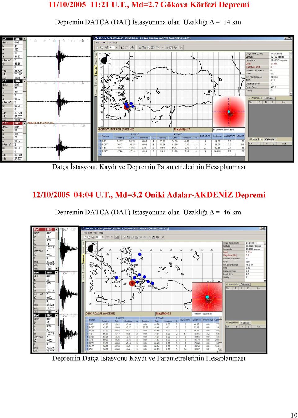 Datça İstasyonu Kaydı ve Depremin Parametrelerinin Hesaplanması 12/10/2005 04:04 U.T.