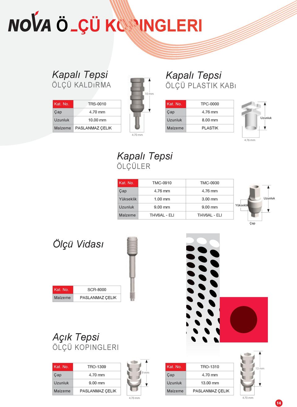 00 mm PASLANMAZ ÇELIK PLASTIK Kapalı Tepsi ÖLÇÜLER TMC-0910 TMC-0930 Yükseklik 1.00 mm 3.