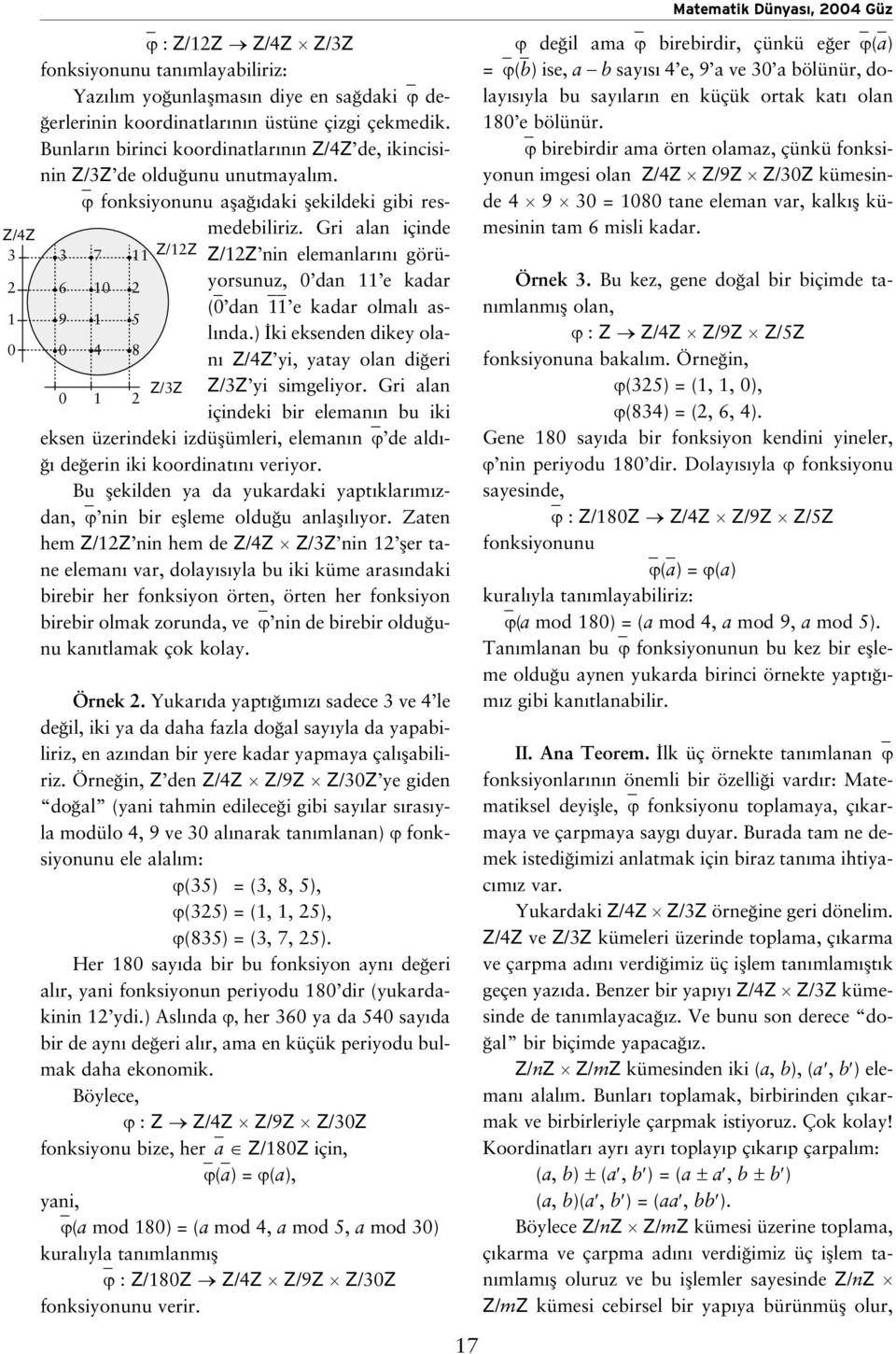 Gri alan içinde Z/4Z 3 3 7 11 Z/12Z Z/12Z nin elemanlar n görüyorsunuz, 0 dan 11 e kadar 2 6 10 2 ( 0 dan 1 1 e kadar olmal asl nda.