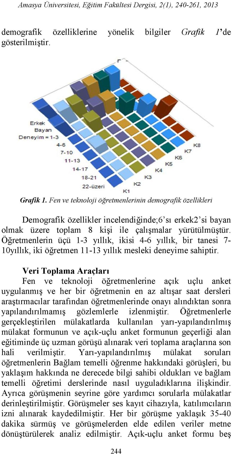 Öğretmenlerin üçü 1-3 yıllık, ikisi 4-6 yıllık, bir tanesi 7-10yıllık, iki öğretmen 11-13 yıllık mesleki deneyime sahiptir.