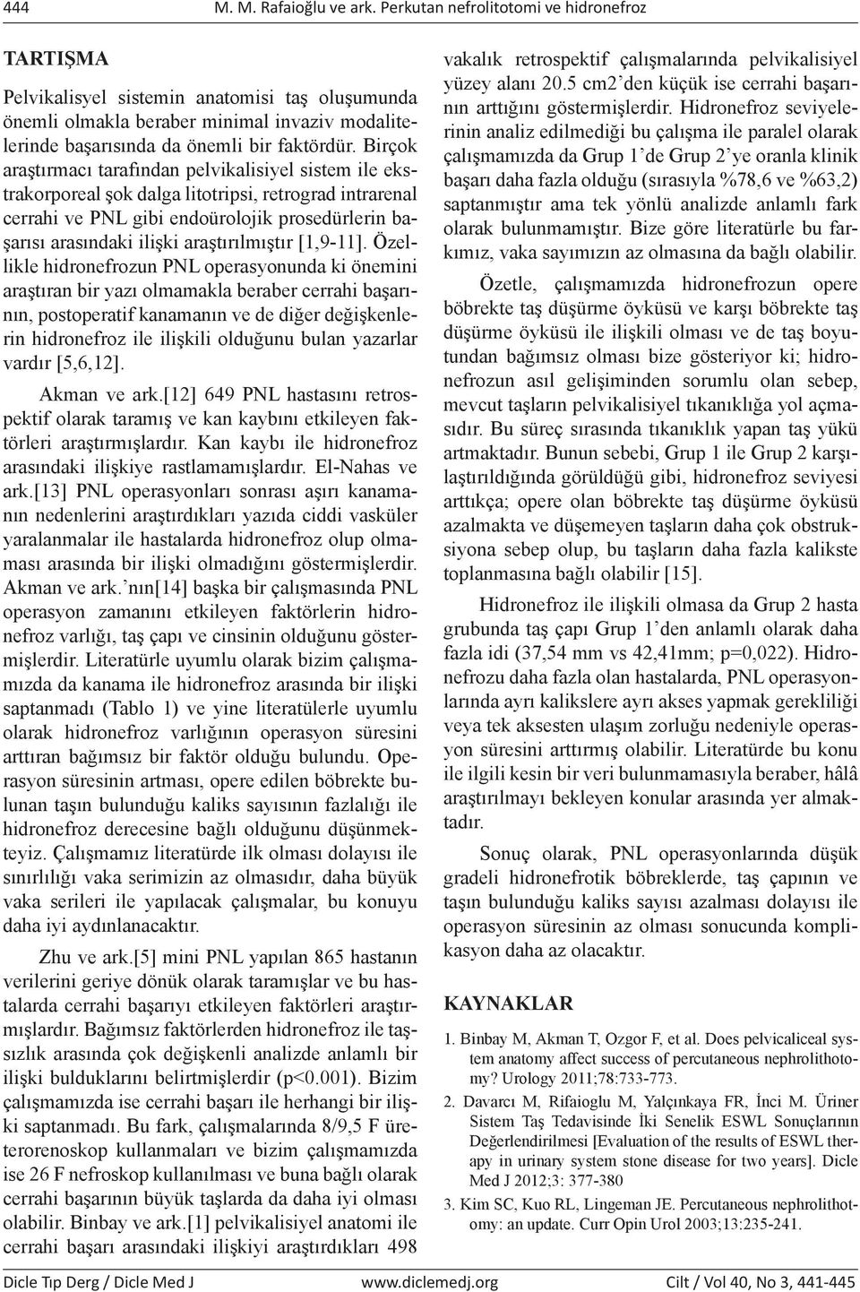 Birçok araştırmacı tarafından pelvikalisiyel sistem ile ekstrakorporeal şok dalga litotripsi, retrograd intrarenal cerrahi ve PNL gibi endoürolojik prosedürlerin başarısı arasındaki ilişki