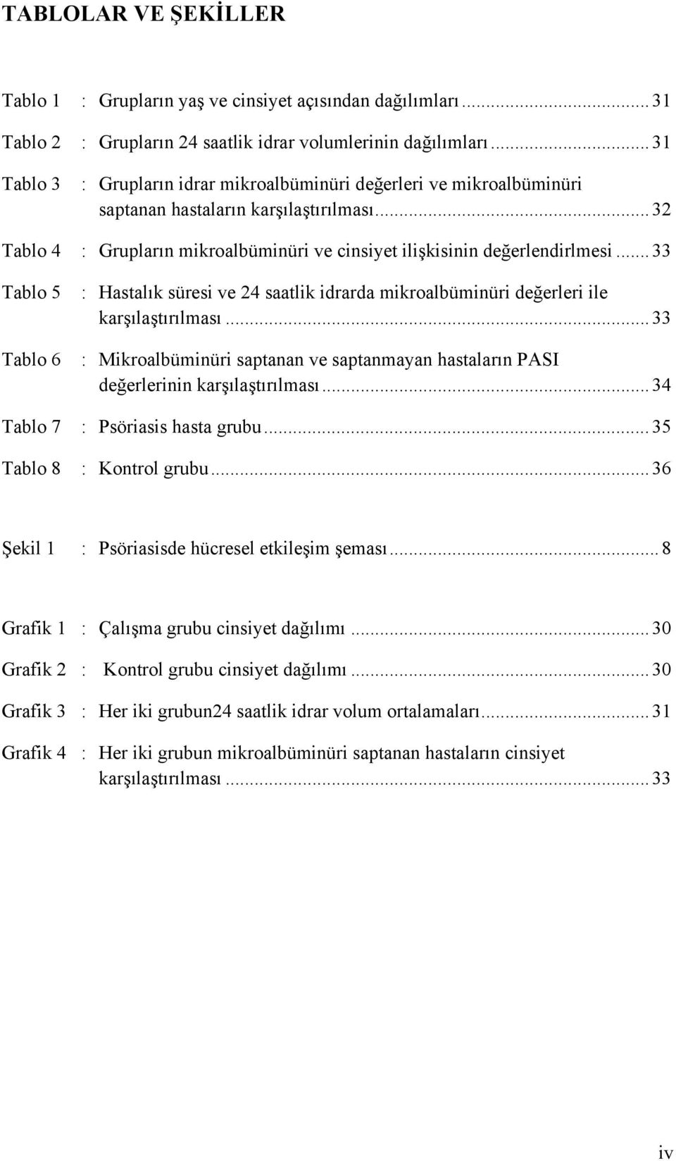 .. 33 Tablo 5 Tablo 6 : Hastalık süresi ve 24 saatlik idrarda mikroalbüminüri değerleri ile karşılaştırılması.