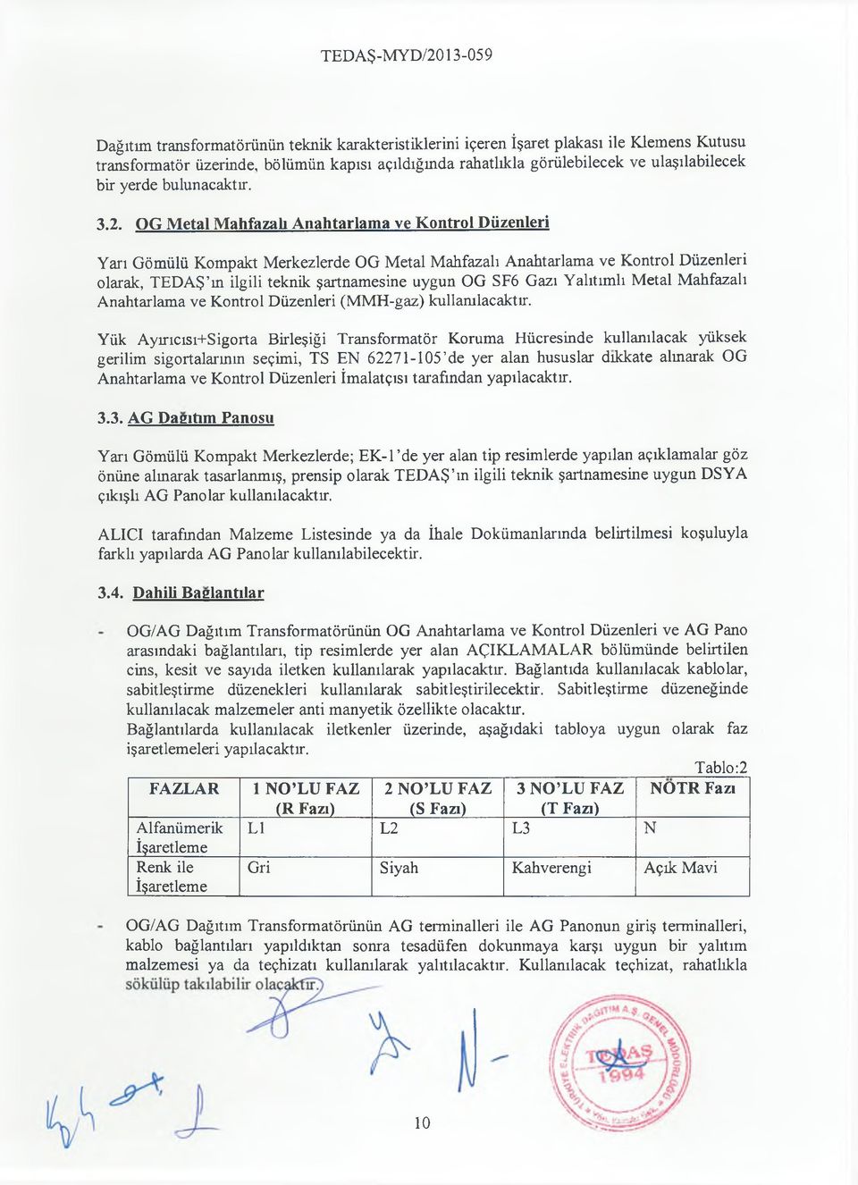 OG Metal Mahfazalı Anahtarlama ve Kontrol Düzenleri Yarı Gömülü Kompakt Merkezlerde OG Metal Mahfazalı Anahtarlama ve Kontrol Düzenleri olarak, TEDAŞ m ilgili teknik şartnamesine uygun OG SF6 Gazı