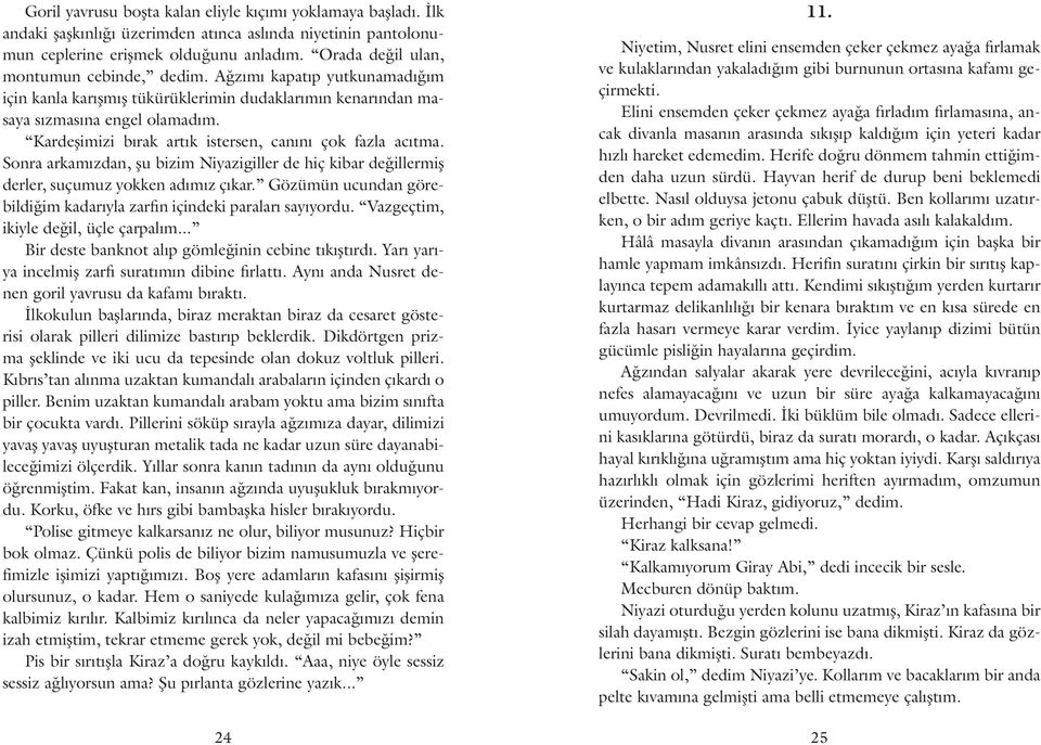 Kardeşimizi bırak artık istersen, canını çok fazla acıtma. Sonra arkamızdan, şu bizim Niyazigiller de hiç kibar değillermiş derler, suçumuz yokken adımız çıkar.