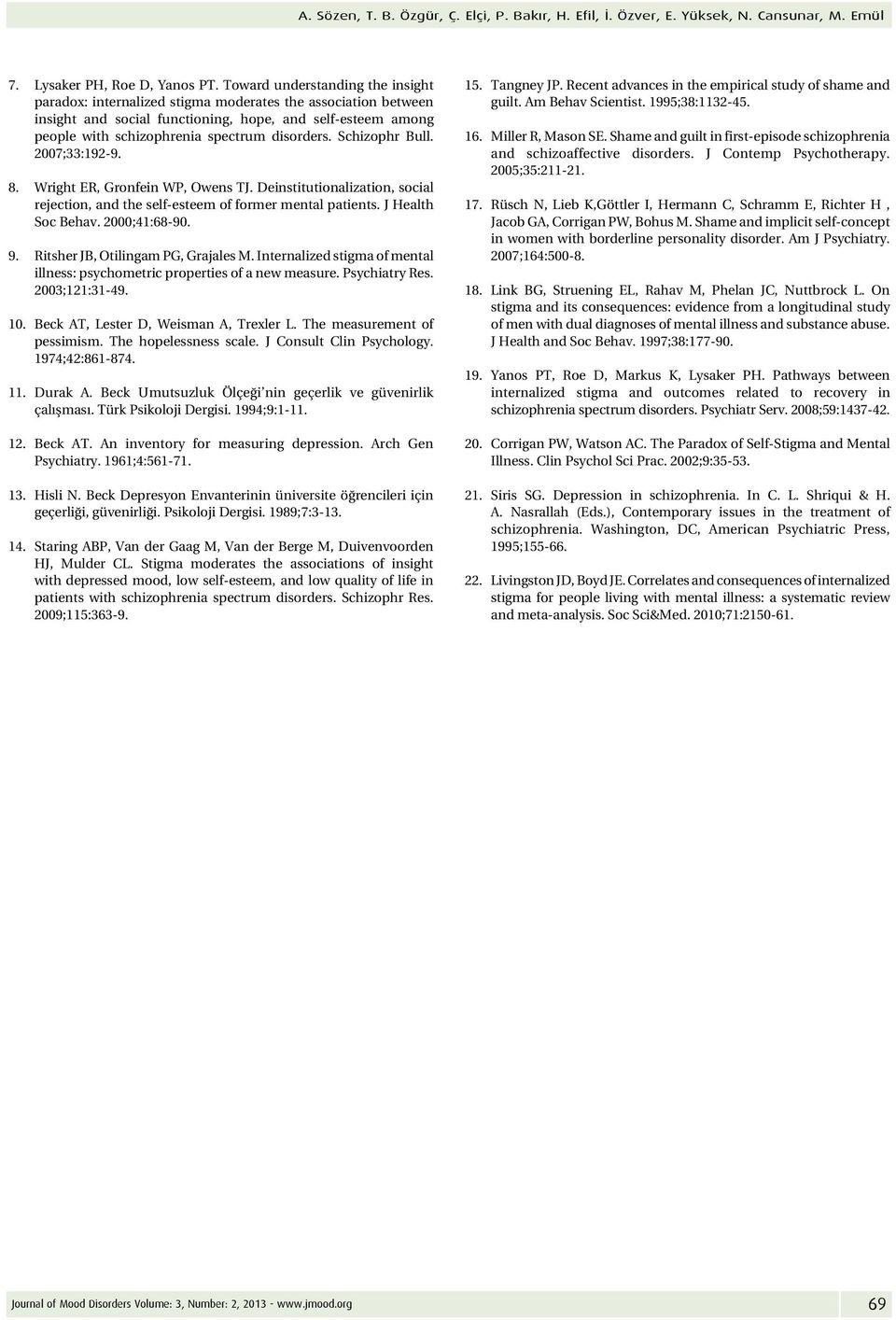 disorders. Schizophr Bull. 2007;33:192-9. 8. Wright ER, Gronfein WP, Owens TJ. Deinstitutionalization, social rejection, and the self-esteem of former mental patients. J Health Soc Behav.