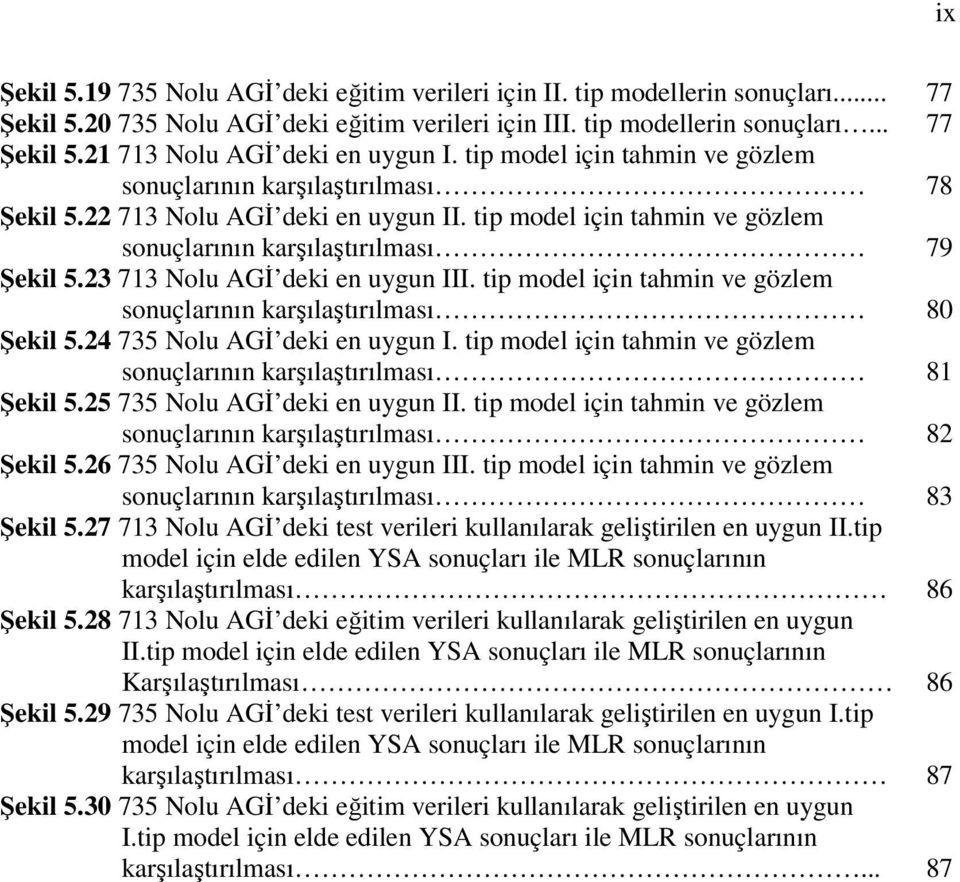 23 713 Nolu AGİ deki en uygun III. tip model için tahmin ve gözlem sonuçlarının karşılaştırılması 80 Şekil 5.24 735 Nolu AGİ deki en uygun I.