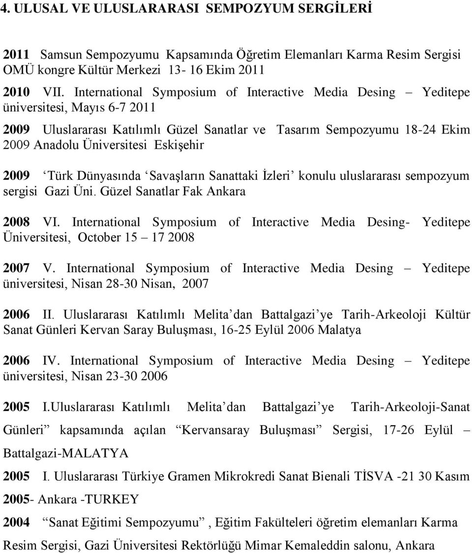 Eskişehir 2009 Türk Dünyasında Savaşların Sanattaki İzleri konulu uluslararası sempozyum sergisi Gazi Üni. Güzel Sanatlar Fak Ankara 2008 VI.