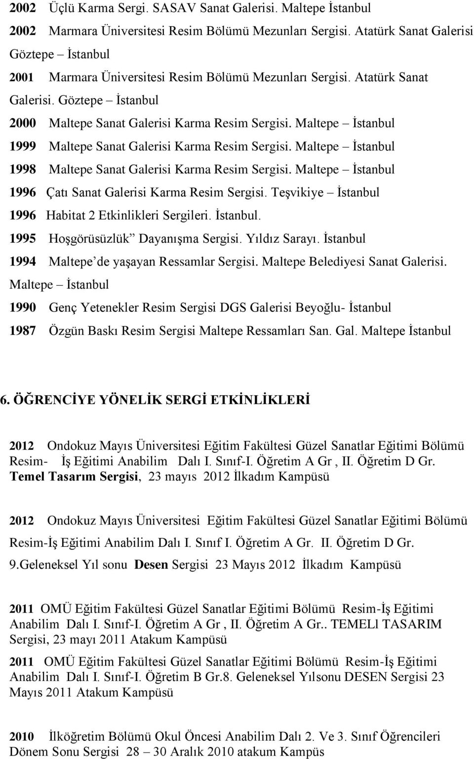 Maltepe İstanbul 1999 Maltepe Sanat Galerisi Karma Resim Sergisi. Maltepe İstanbul 1998 Maltepe Sanat Galerisi Karma Resim Sergisi. Maltepe İstanbul 1996 Çatı Sanat Galerisi Karma Resim Sergisi.