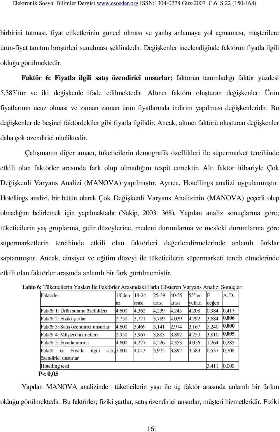 Faktör 6: Fiyatla ilgili satış özendirici unsurlar; faktörün tanımladığı faktör yüzdesi 5,383 tür ve iki değişkenle ifade edilmektedir.