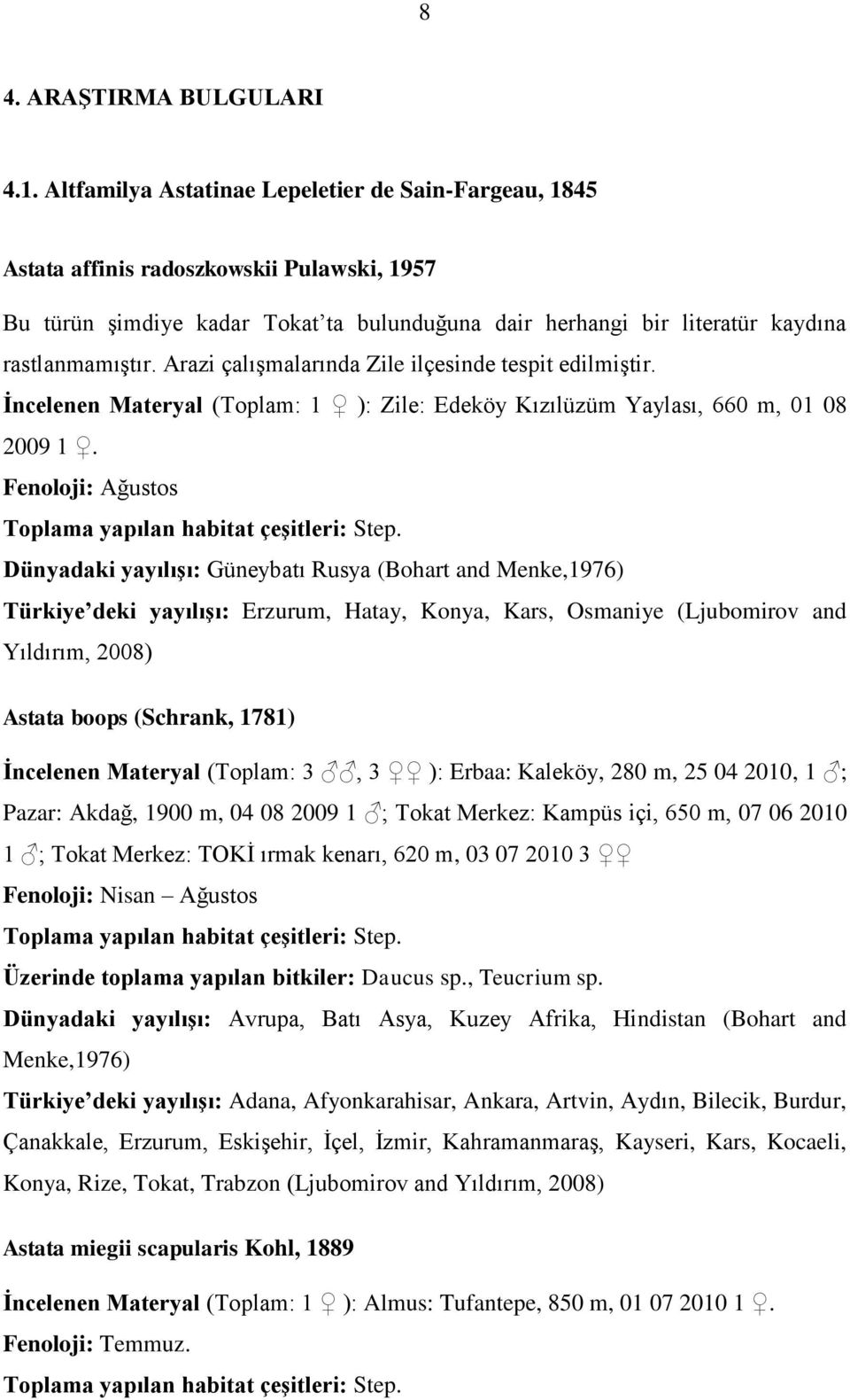 Fenoloji: Ağustos Dünyadaki yayılışı: Güneybatı Rusya (Bohart and Menke,1976) Türkiye deki yayılışı: Erzurum, Hatay, Konya, Kars, Osmaniye (Ljubomirov and Yıldırım, 2008) Astata boops (Schrank, 1781)