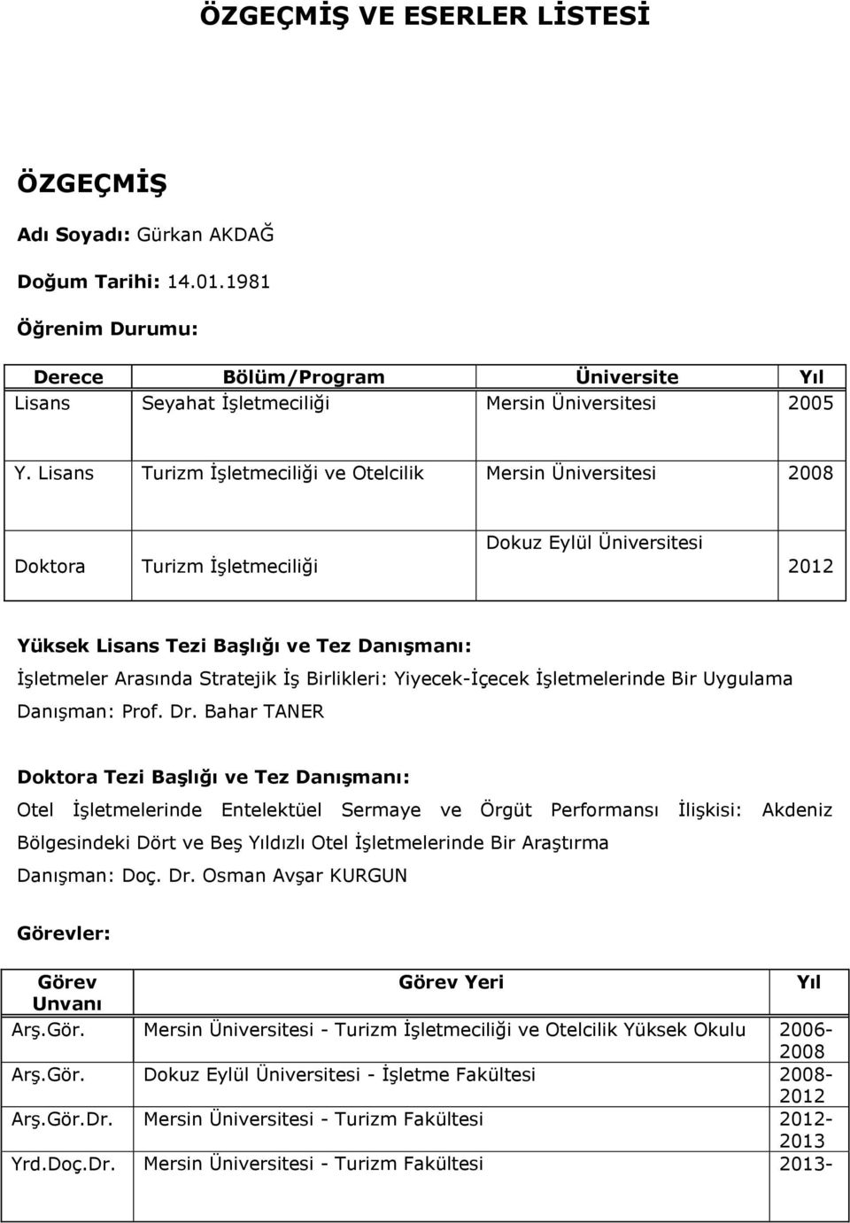 ĠĢ Birlikleri: Yiyecek-Ġçecek ĠĢletmelerinde Bir Uygulama DanıĢman: Prof. Dr.