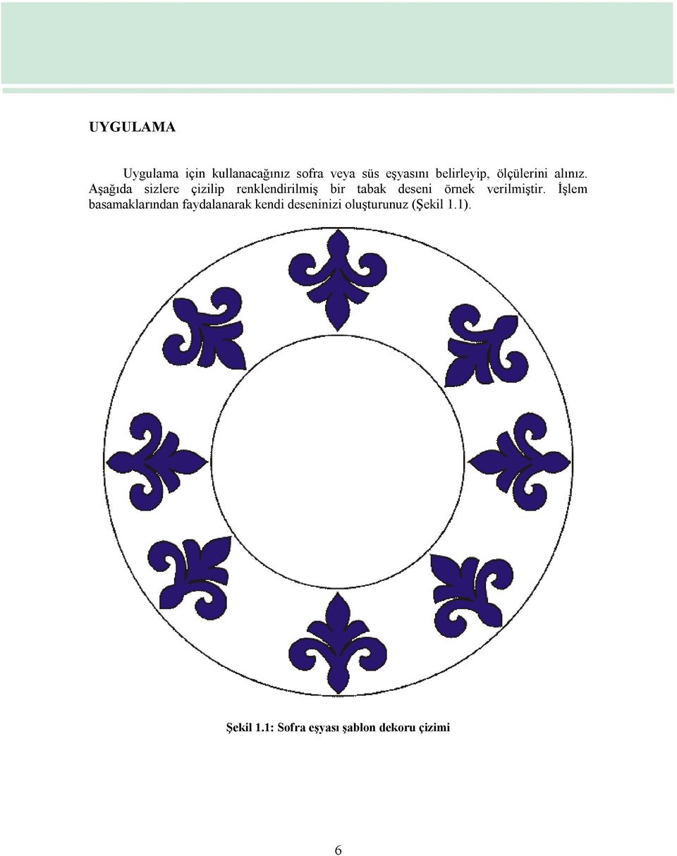 Aşağıda sizlere çizilip renklendirilmiş bir tabak deseni örnek