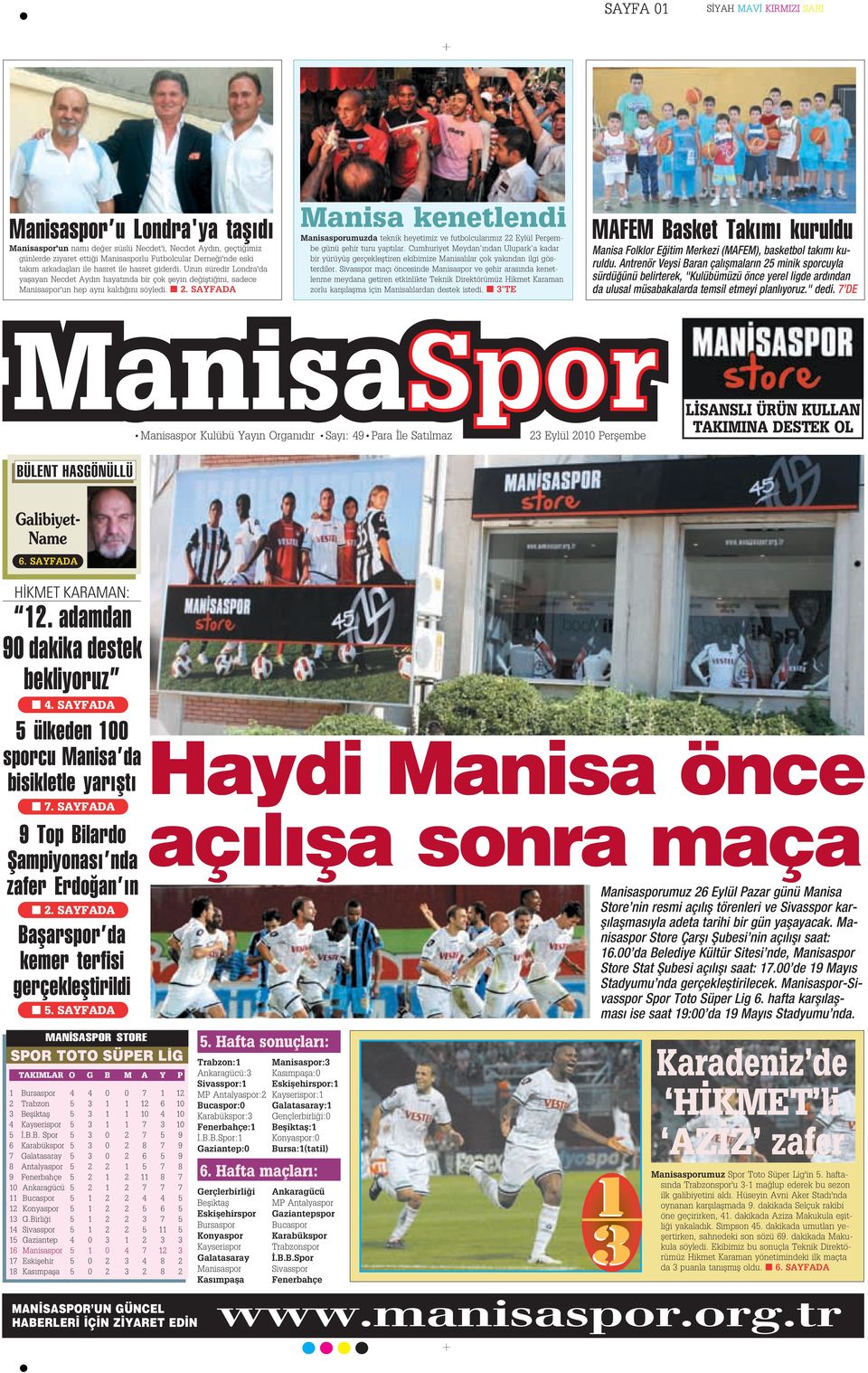 SAYFADA Manisa kenetlendi Manisasporumuzda teknik heyetimiz ve futbolcular m z 22 Eylül Perflembe günü flehir turu yapt lar.