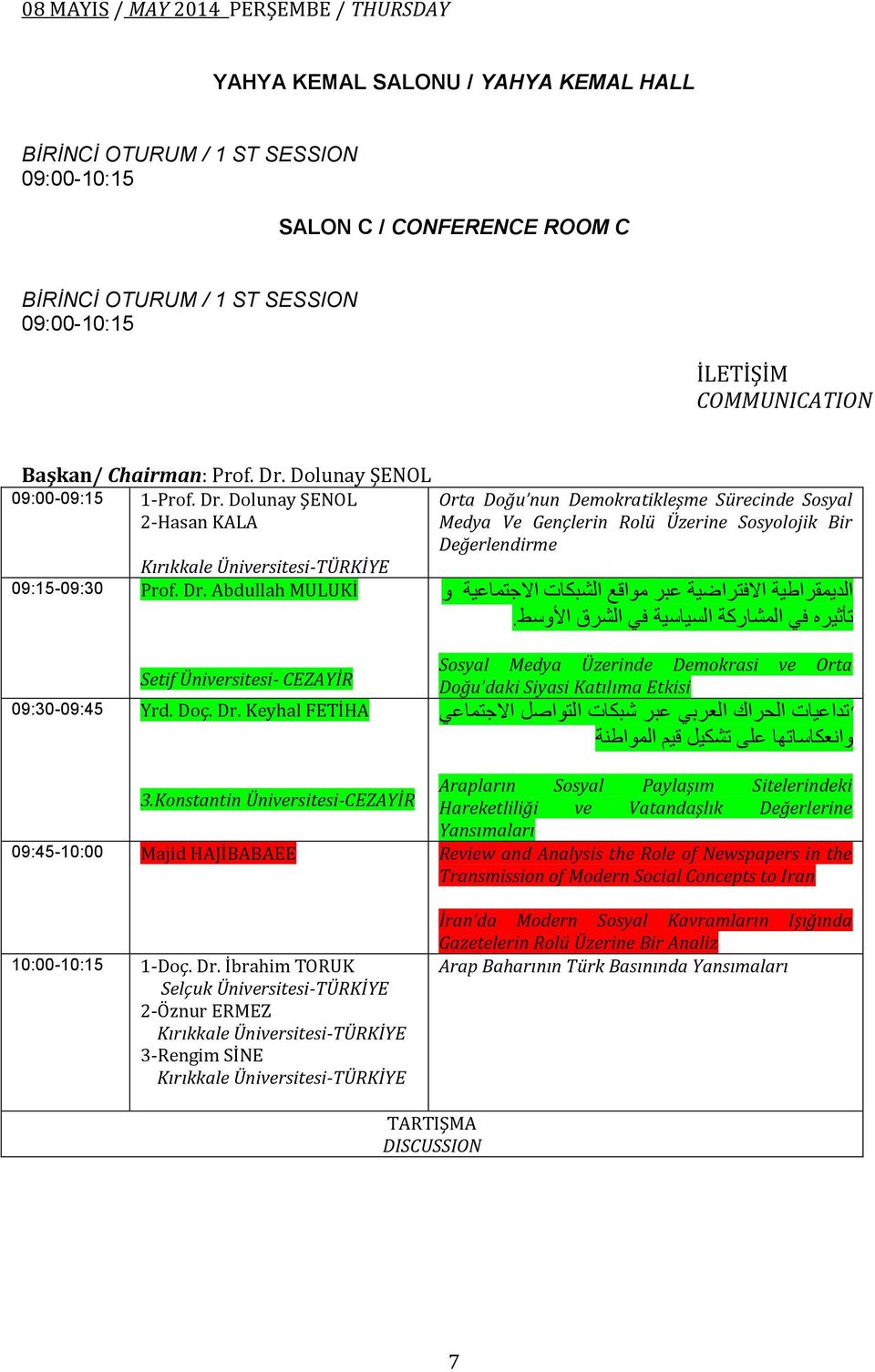 Dolunay ŞENOL 09:00-09:15 1-Prof. Dr.