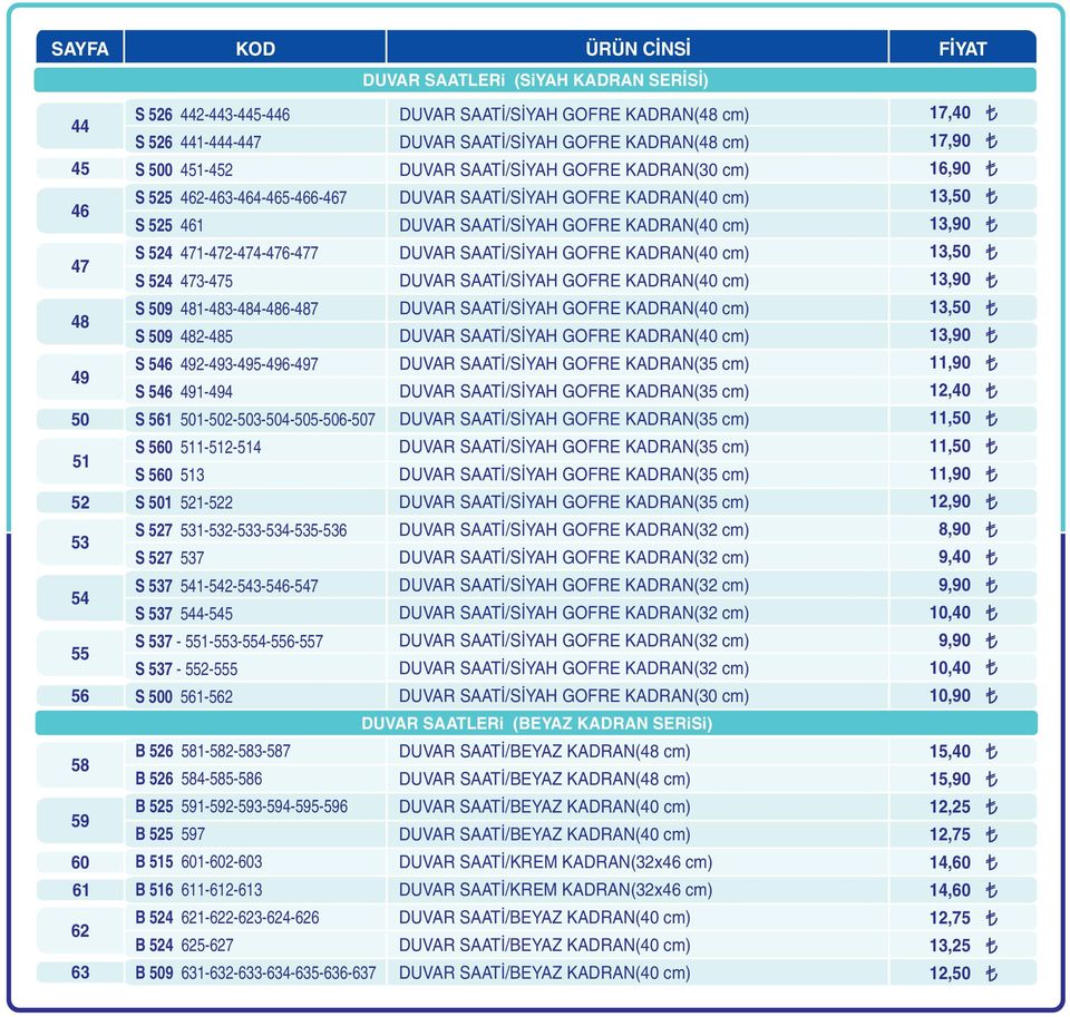 471-472-474-476-477 DUVAR SAATÝ/SÝYAH GOFRE KADRAN(40 cm) S 524 473-475 DUVAR SAATÝ/SÝYAH GOFRE KADRAN(40 cm) S 509 481-483-484-486-487 DUVAR SAATÝ/SÝYAH GOFRE KADRAN(40 cm) S 509 482-485 DUVAR