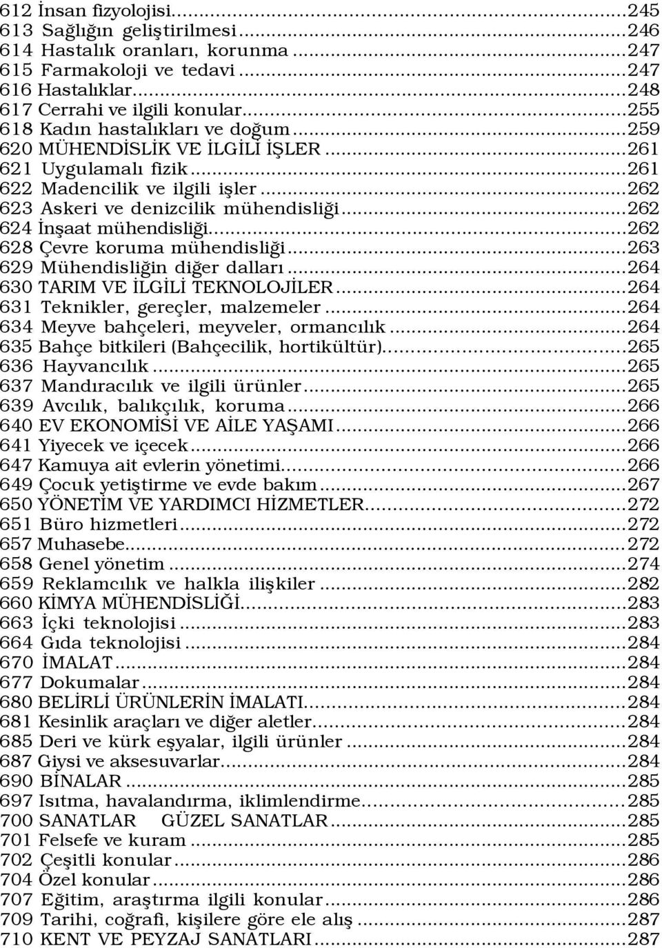 ..262 624 Ünßaat mÿhendisliûi...262 628 evre koruma mÿhendisliûi...263 629 MŸhendisliÛin diûer dallarý...264 630 TARIM VE ÜLGÜLÜ TEKNOLOJÜLER...264 631 Teknikler, gere ler, malzemeler.