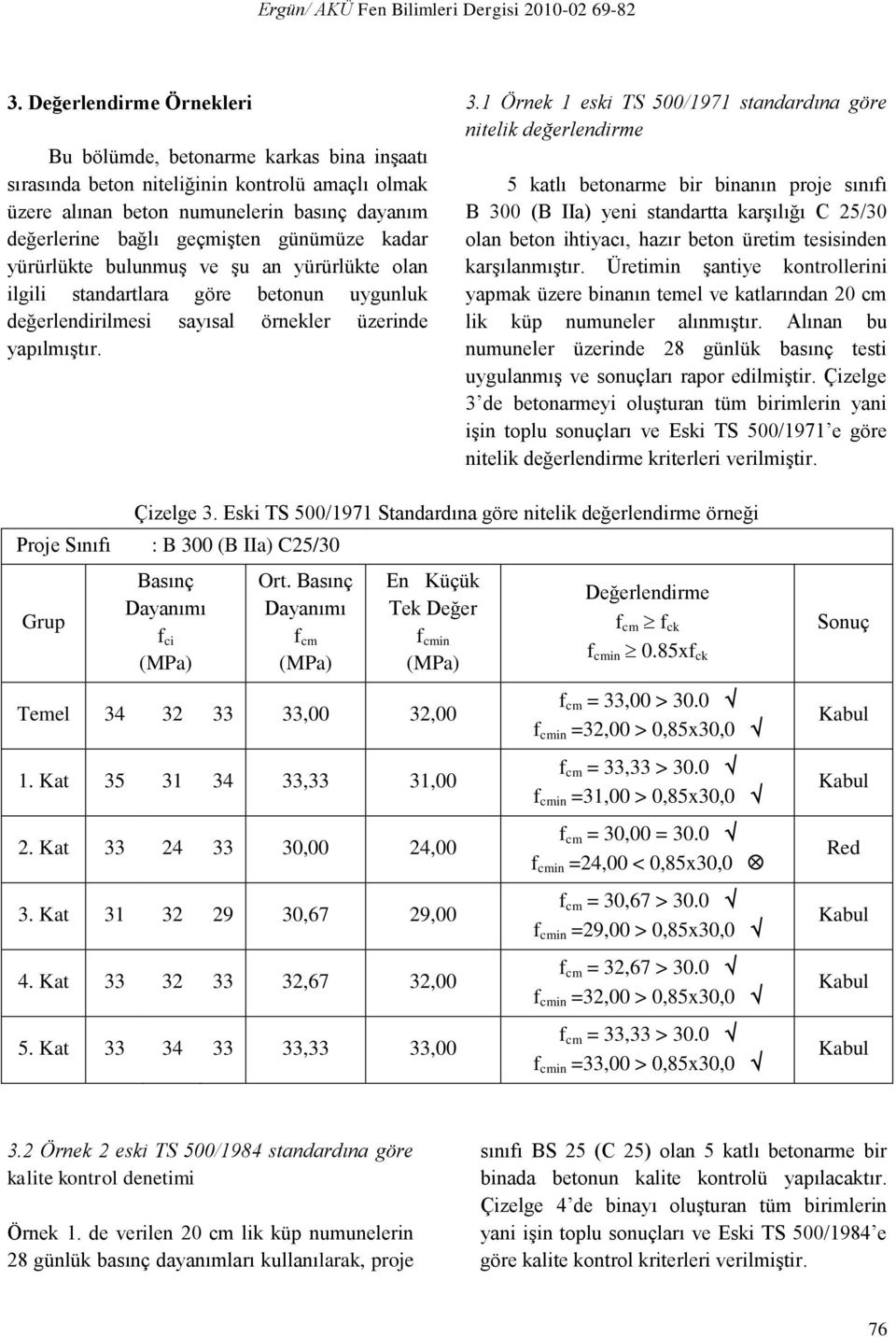 1 Örnek 1 eski TS 500/1971 standardına göre nitelik değerlendirme 5 katlı betonarme bir binanın proje sınıfı B 300 (B IIa) yeni standartta karşılığı C 25/30 olan beton ihtiyacı, hazır beton üretim