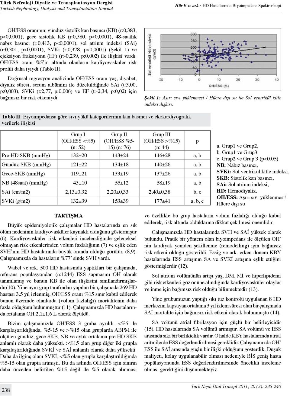 OH/ESS oranı %5 in altında olanların kardiyovasküler risk profili daha iyiydi (Tablo II).