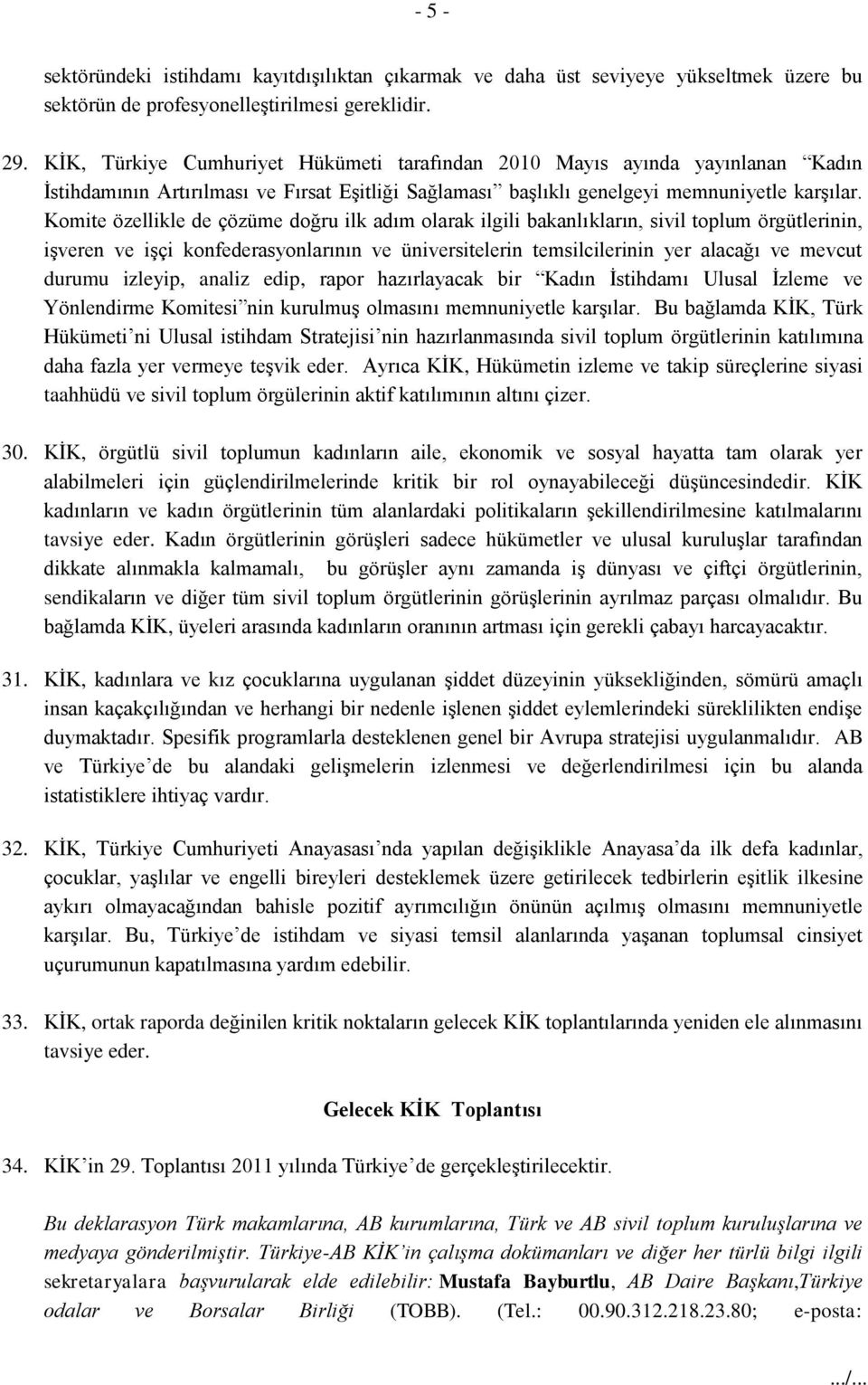 Komite özellikle de çözüme doğru ilk adım olarak ilgili bakanlıkların, sivil toplum örgütlerinin, işveren ve işçi konfederasyonlarının ve üniversitelerin temsilcilerinin yer alacağı ve mevcut durumu