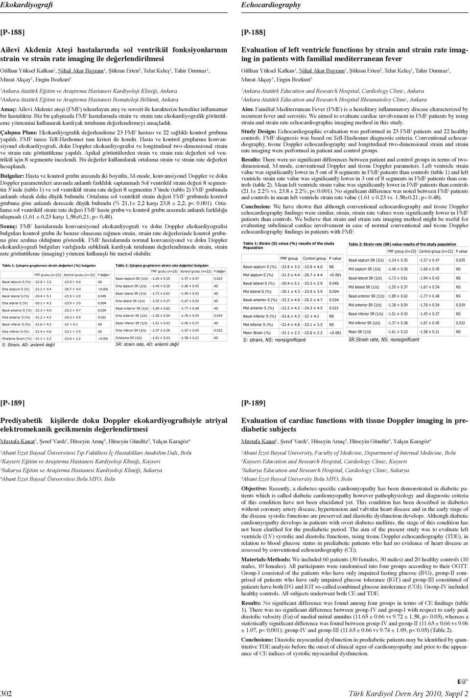 Engin Bozkurt Ankara Atatürk Eğitim ve Araştırma Hastanesi Kardiyoloji Kliniği, Ankara Ailevi Akdeniz Ate i Hastalar nda Sol Ventrikül Fonksiyonlar n n Starin ve Strain Rate Imaging ile