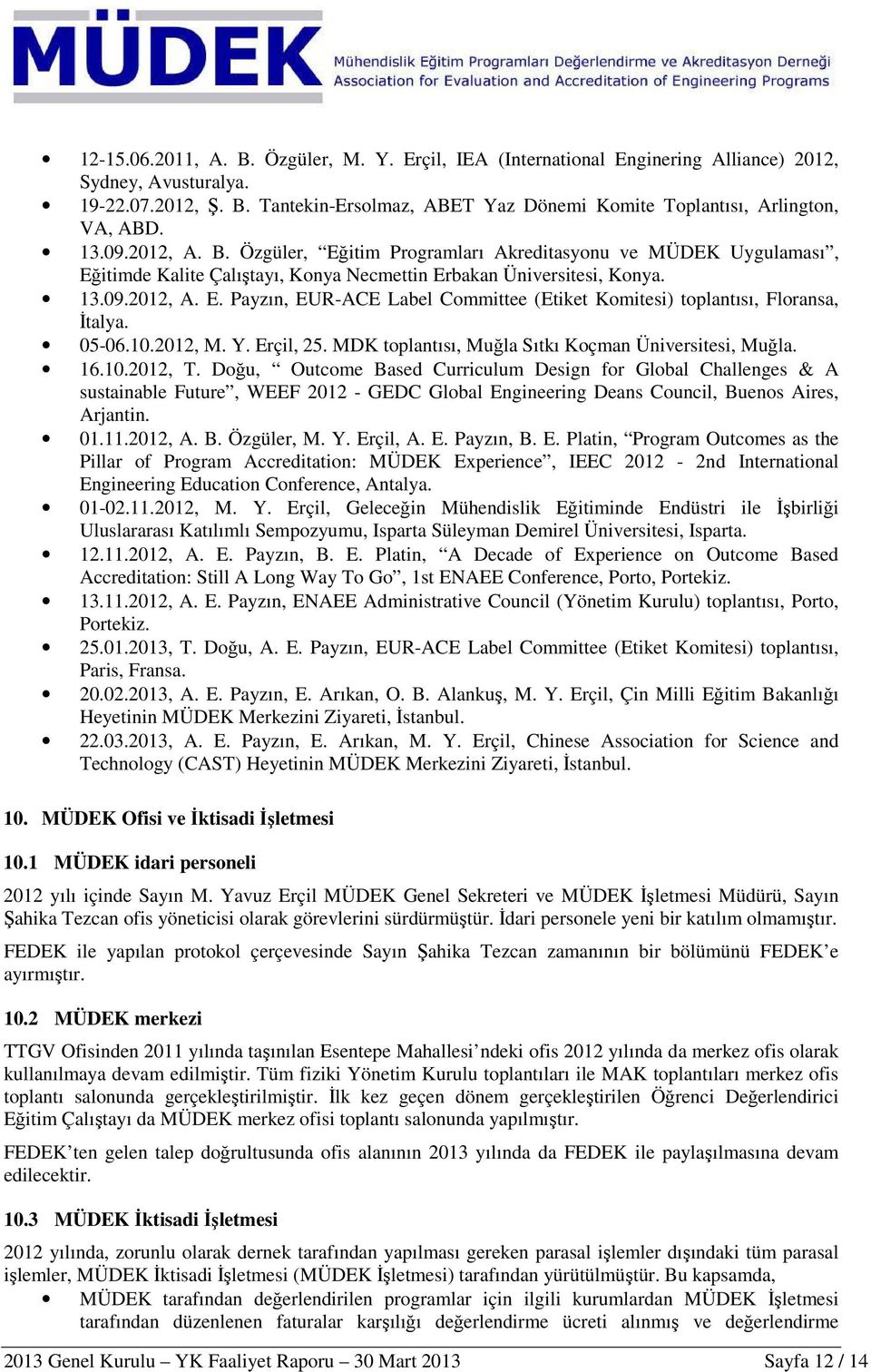 05-06.10.2012, M. Y. Erçil, 25. MDK toplantısı, Muğla Sıtkı Koçman Üniversitesi, Muğla. 16.10.2012, T.