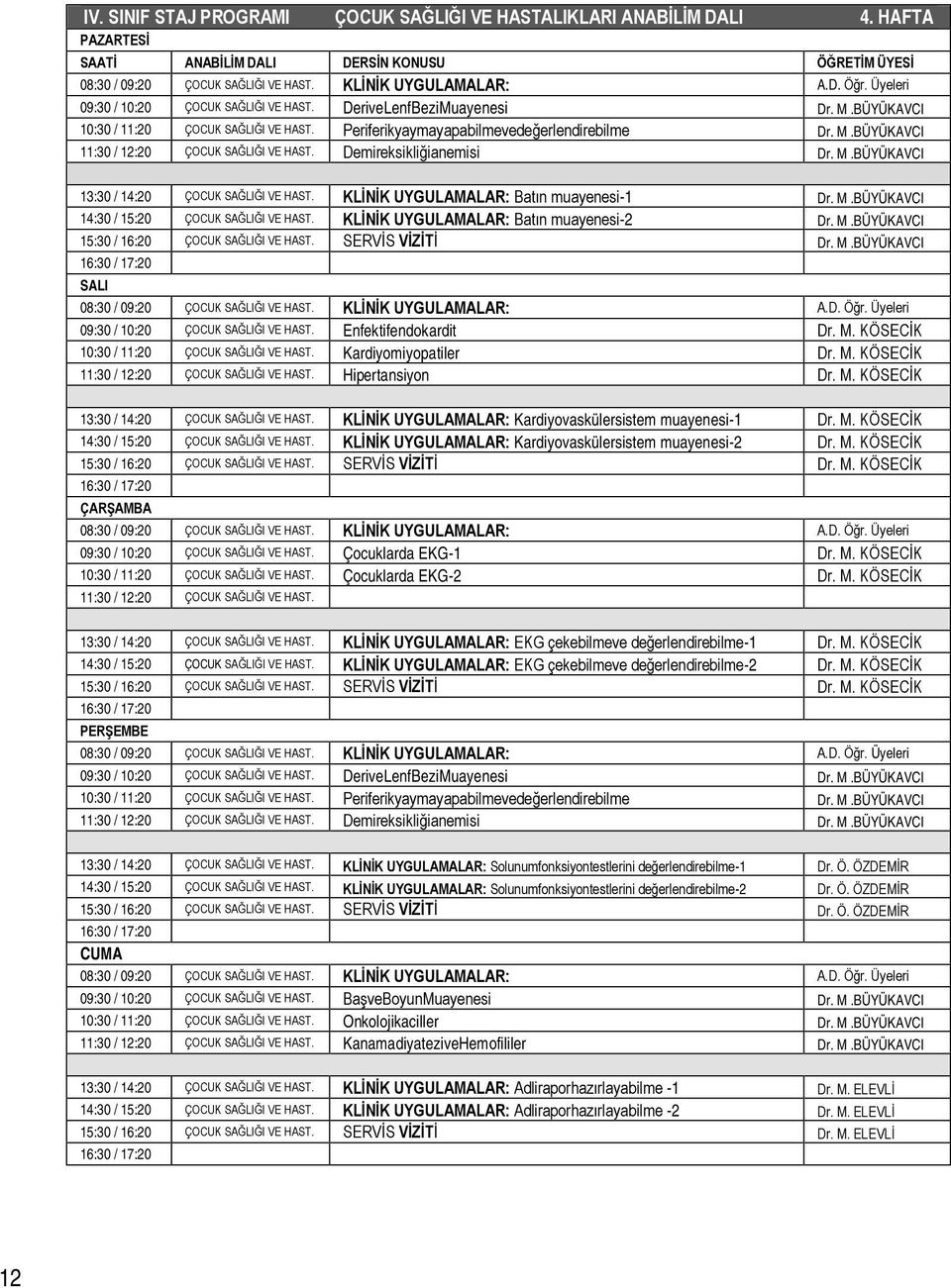 KLİNİK UYGULAMALAR: Batın muayenesi-1 Dr. M.BÜYÜKAVCI 14:30 / 15:20 ÇOCUK SAĞLIĞI VE HAST. KLİNİK UYGULAMALAR: Batın muayenesi-2 Dr. M.BÜYÜKAVCI 15:30 / 16:20 ÇOCUK SAĞLIĞI VE HAST. SERVİS VİZİTİ Dr.