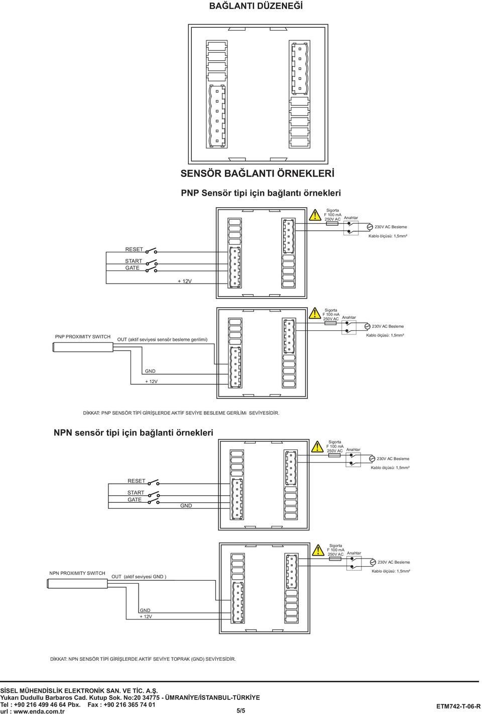 NPN sensör ipi için baðlani örnekleri Sigora Anahar START GATE Sigora Anahar NPN PROXIMITY SWITCH (akif seviyesi ) + V DÝKKAT: NPN SENSÖR TÝPÝ GÝRÝÞLERDE AKTÝF