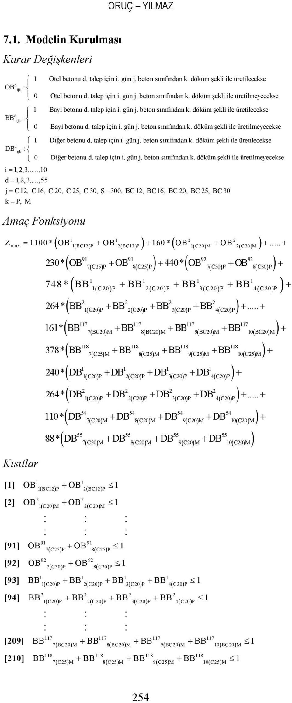 talep için i. gün j. beton sınıfından k. döküm şekli ile üretilecekse d ï DB ijk : í ï î 0 Diğer betonu d. talep için i. gün j. beton sınıfından k. döküm şekli ile üretilmeyecekse i = 1, 2,3,.