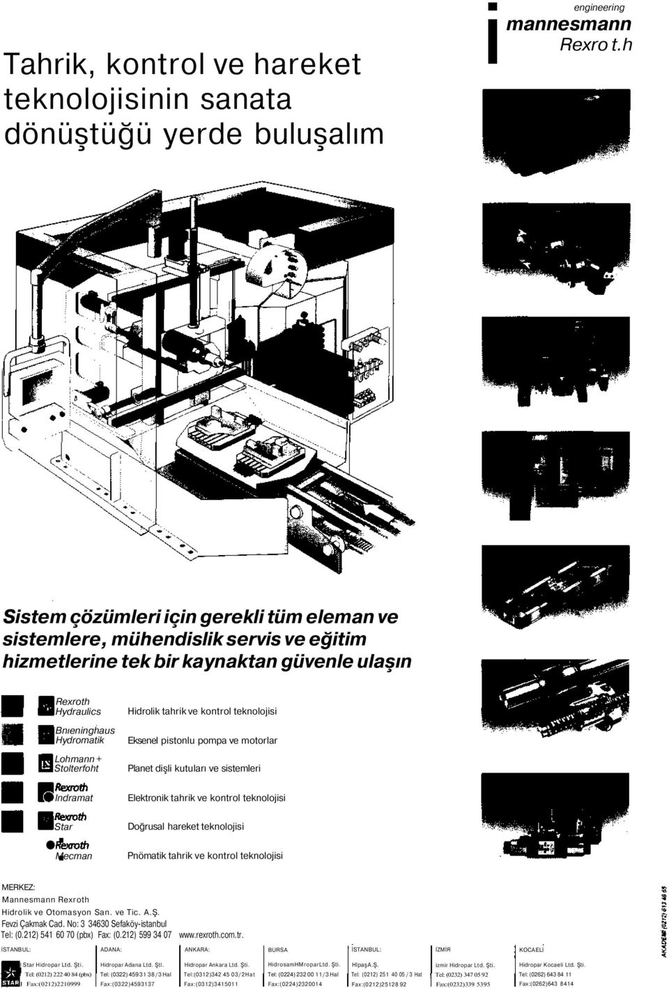 Hidrolik tahrik ve kontrol teknolojisi Eksenel pistonlu pompa ve motorlar Planet dişli kutuları ve sistemleri Indramat Elektronik tahrik ve kontrol teknolojisi Star : Mecman Doğrusal hareket