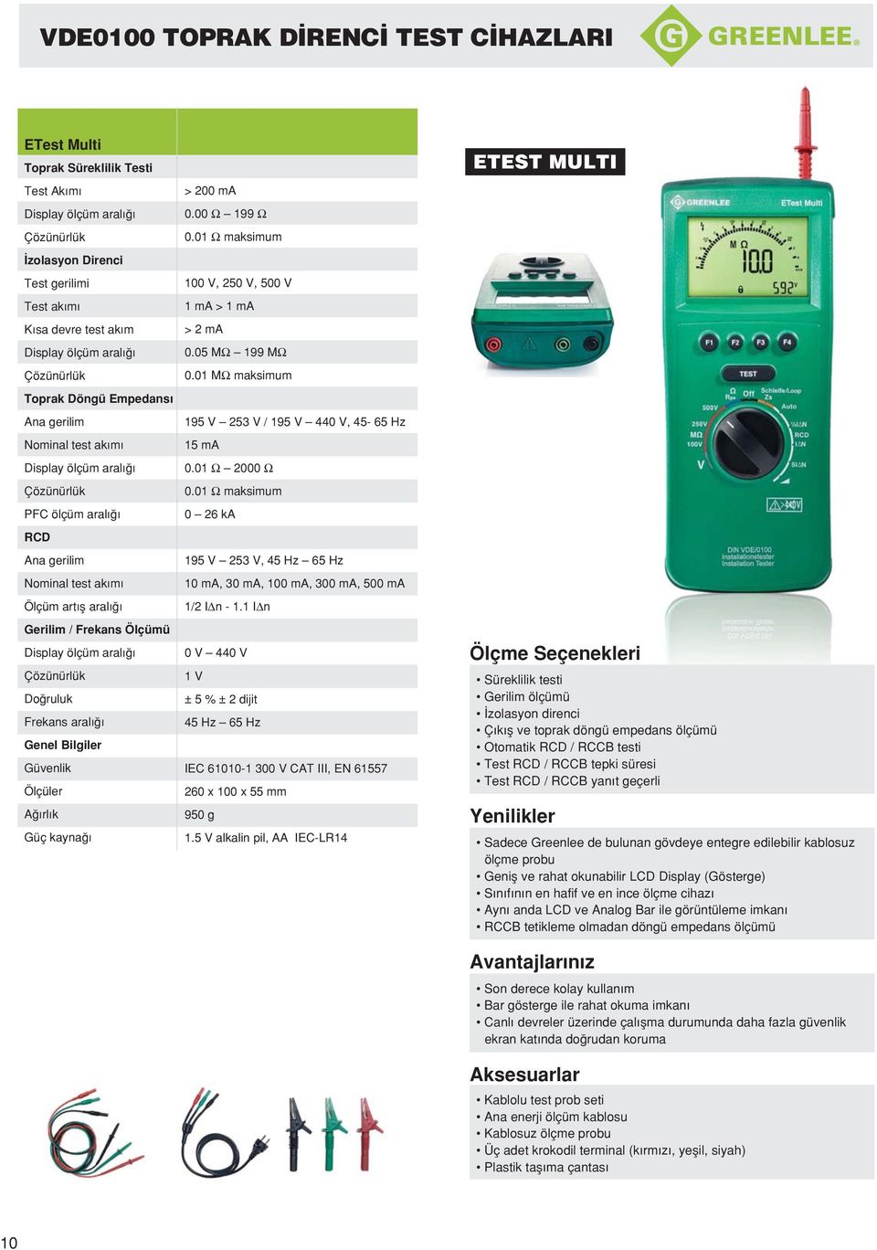 aral Çözünürlük Do ruluk Frekans aral Genel Bilgiler Güvenlik Ölçüler A rl k Güç kayna > 200 ma 0.00 Ω 199 Ω 0.01 Ω maksimum 100 V, 250 V, 500 V 1 ma > 1 ma > 2 ma 0.05 MΩ 199 MΩ 0.