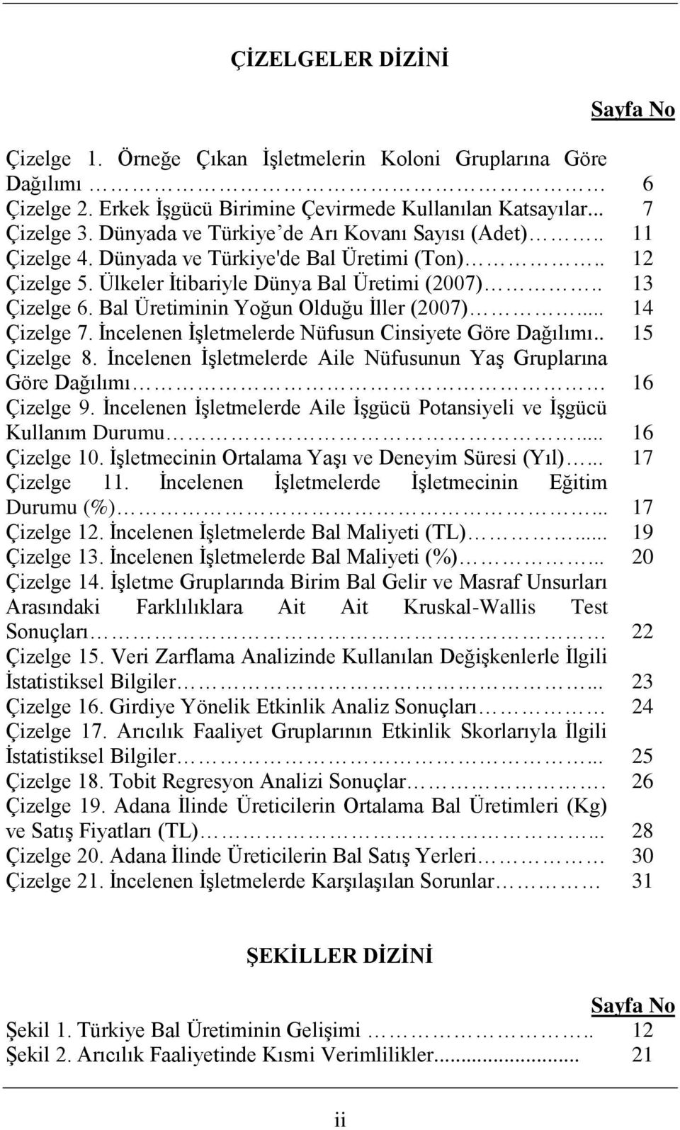 Bal Üretiminin Yoğun Olduğu Ġller (2007)... 14 Çizelge 7. Ġncelenen ĠĢletmelerde Nüfusun Cinsiyete Göre Dağılımı.. 15 Çizelge 8.